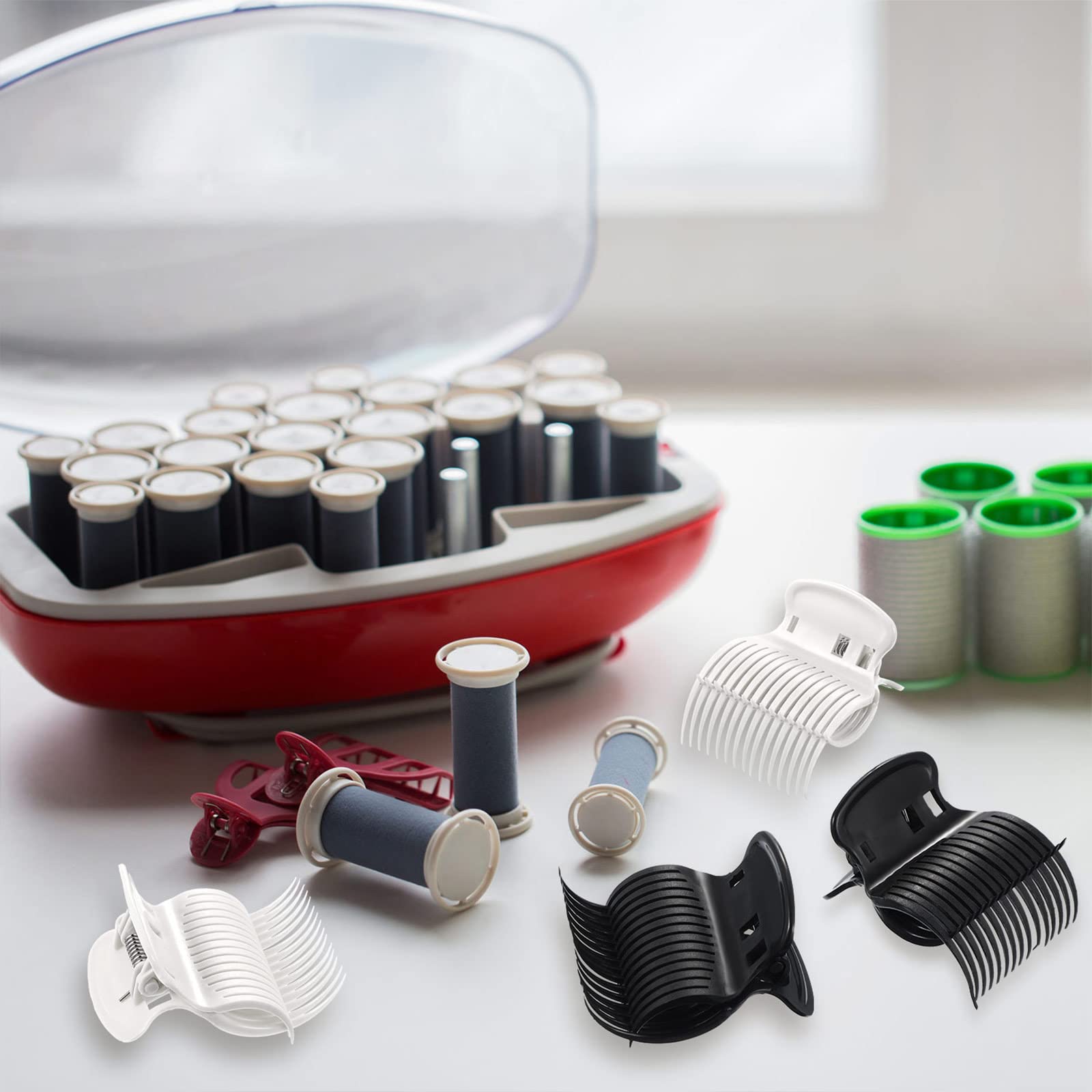 Syhood Hair Roller Clips - 12 Pieces Claw Clips for Hair Styling, Small, Plastic, White/Black, Model Syhood-Hair Roller Clips-01