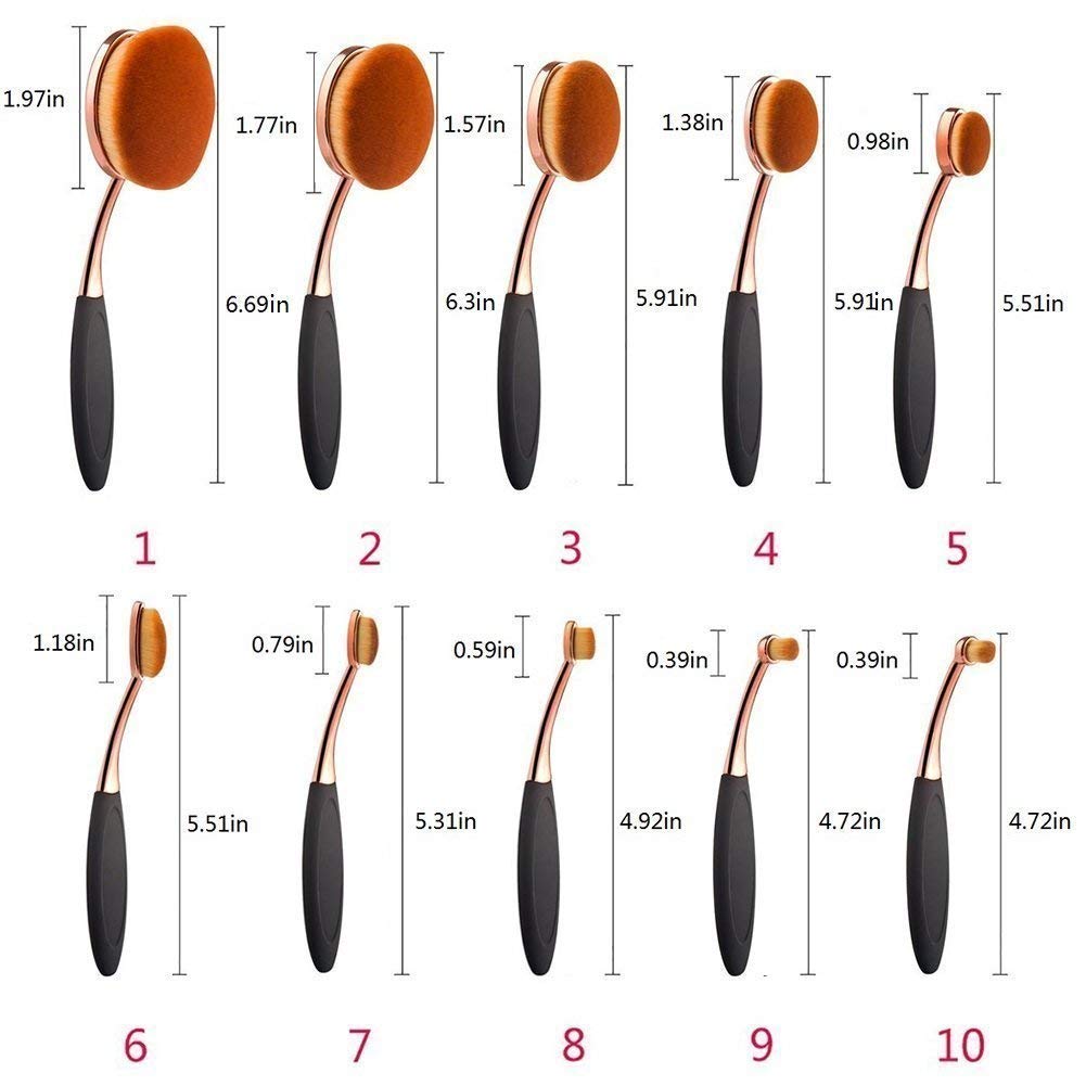 Yoseng Makeup Brushes Set 10Pcs Professional Oval Toothbrush Foundation Contour Powder Blush Conceler Eyeliner Blending Brush Ne