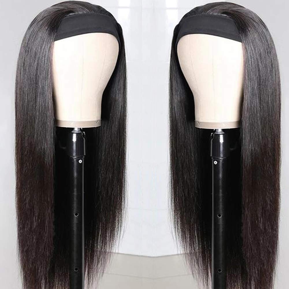 Tnice Headband Wig Human Hair Straight 20 Inch Brazilian Virgin Human Hair Headband Wigs For Black Women Glueless None Lace Fron