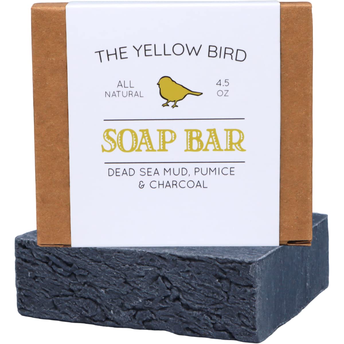 The Yellow Bird Dead Sea Mud Soap Bar - With Exfoliating Pumice Scrub & Detoxifying Charcoal. Organic & Natural Essential Oils. 