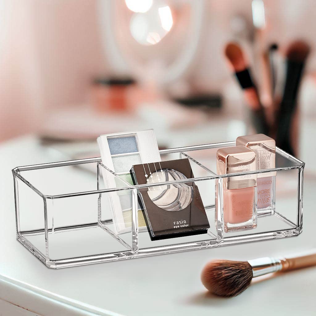 Amazing Abby - Glamour - Acrylic 3-Compartment Makeup Organizer, Transparent Plastic Lipstick Holder, Perfect Bathroom Vanity St