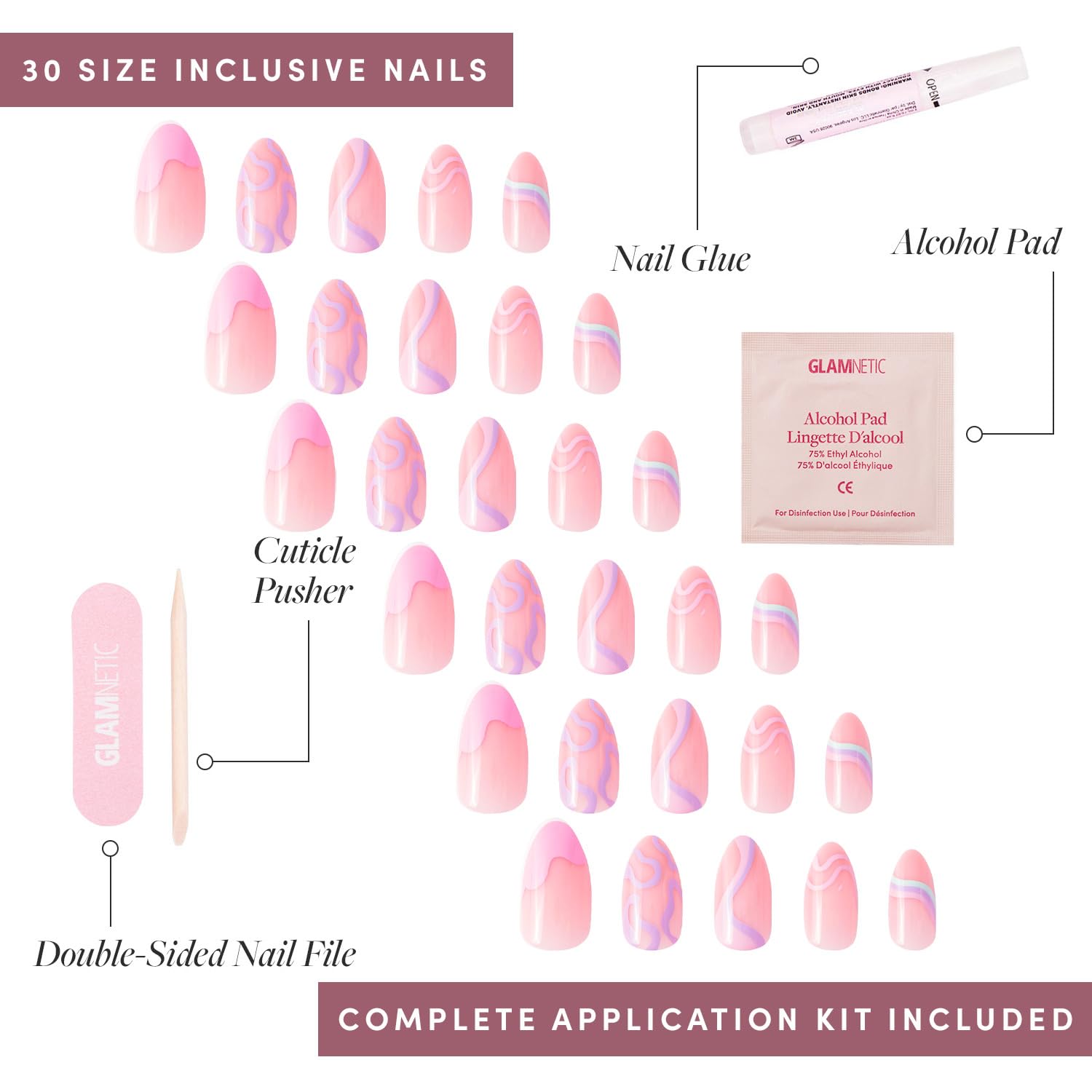 Glamnetic Press On Nails - Wild Card | Opaque Uv Finish Short Pointed Almond Shape, Reusable Pastel Nails In 12 Sizes - 24 Nail