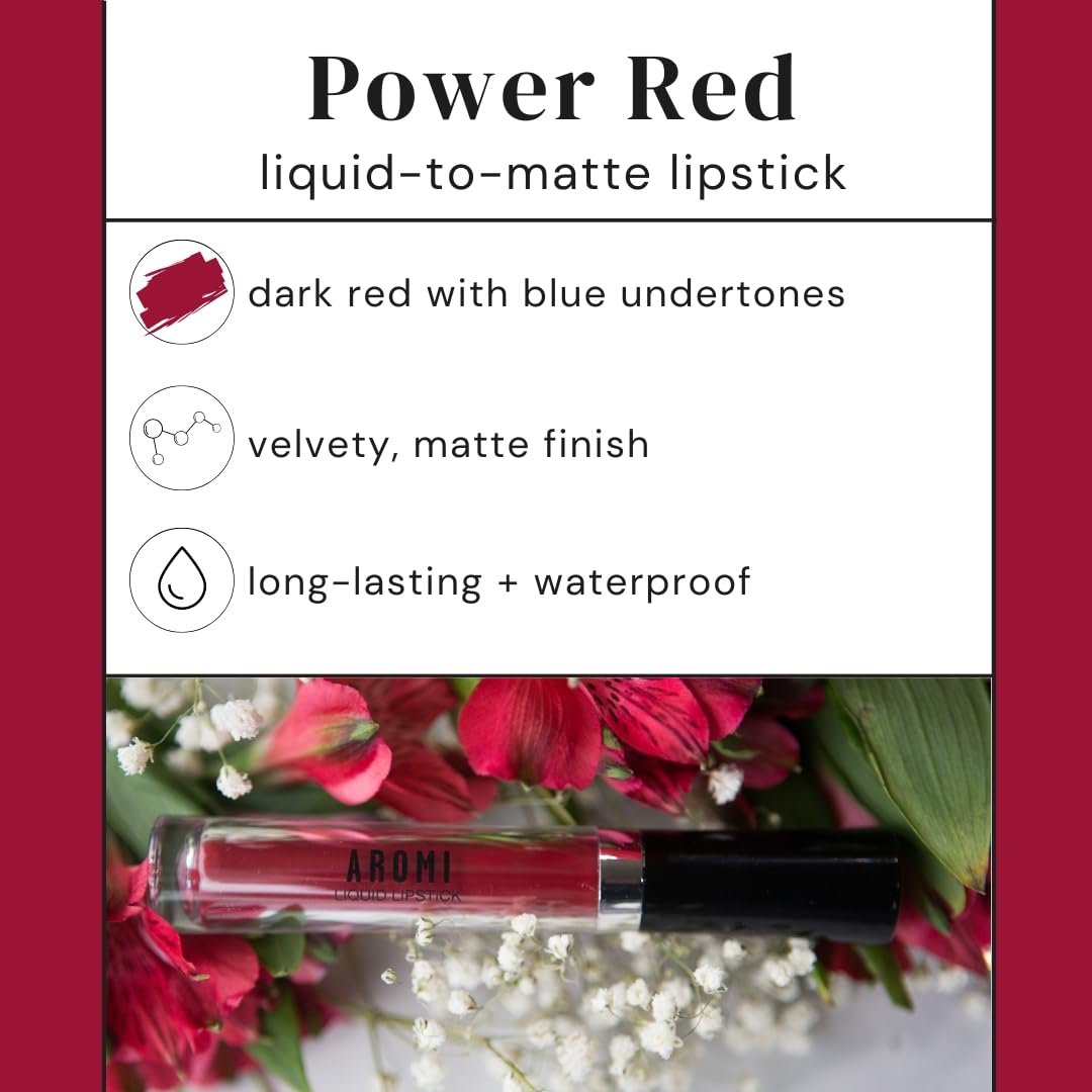 Aromi Matte Liquid Lipstick | Long-Lasting, Dark Red, Maroon Lip Color With Blue Undertones, Smudge Proof, Waterproof, Vegan Mak