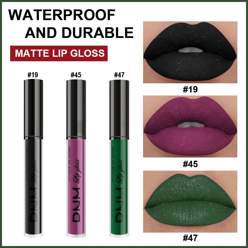 Amy'S Diary Purple Green Black Matte Plum Liquid Lipstick 3Pcs Sets,24-Hour Lipstick Long Lasting Permanent L Magic Lipstick Wat