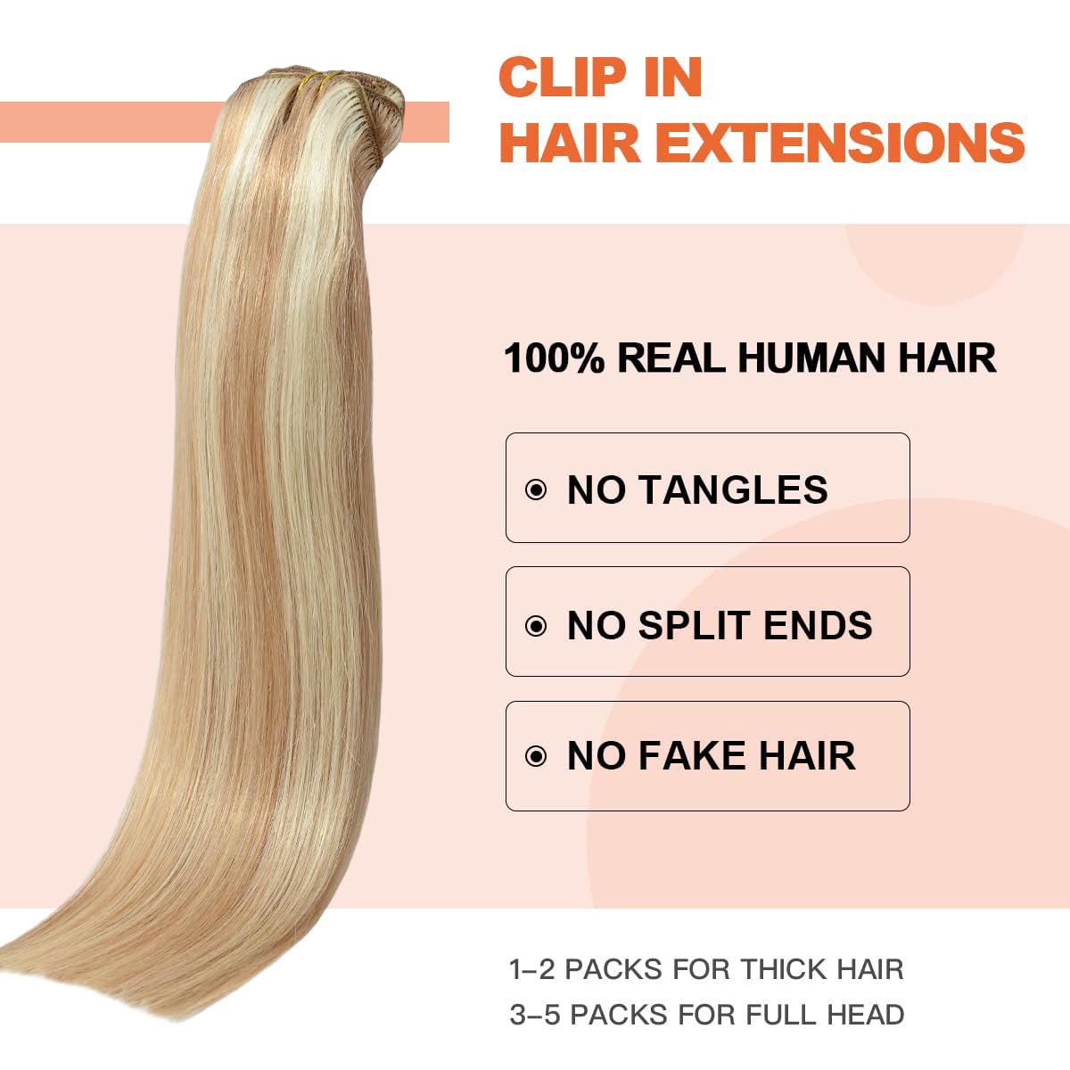 Ugotrays Clip In Hair Extensions Real Human Hair Strawberry Blonde Highlighted Golden Blonde Human Hair Extensions 18 Inch 70G 7