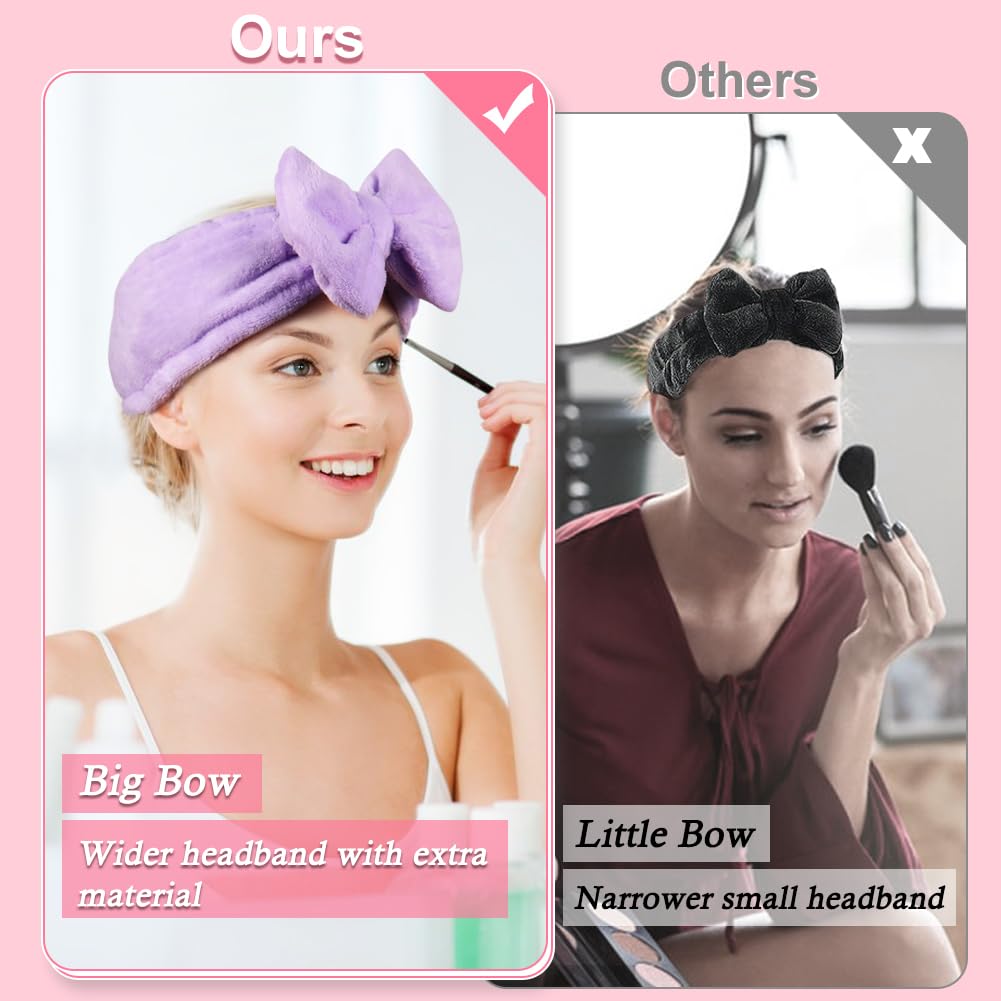 Shintop Spa Headband, Soft Makeup Headband With Cute Bow Elastic Face Wash Headband For Skincare Facial Mask Showers(Purple)