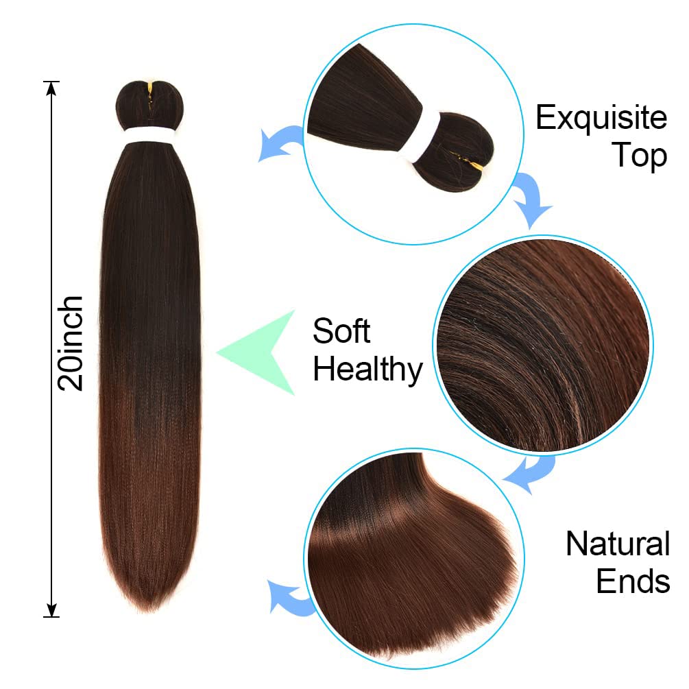 8 Pack Ombre Braiding Hair Pre Stretched - 20'' 80G/Pack Premium Kanekalon Pre Stretched Braiding Hair Extensions, Professional