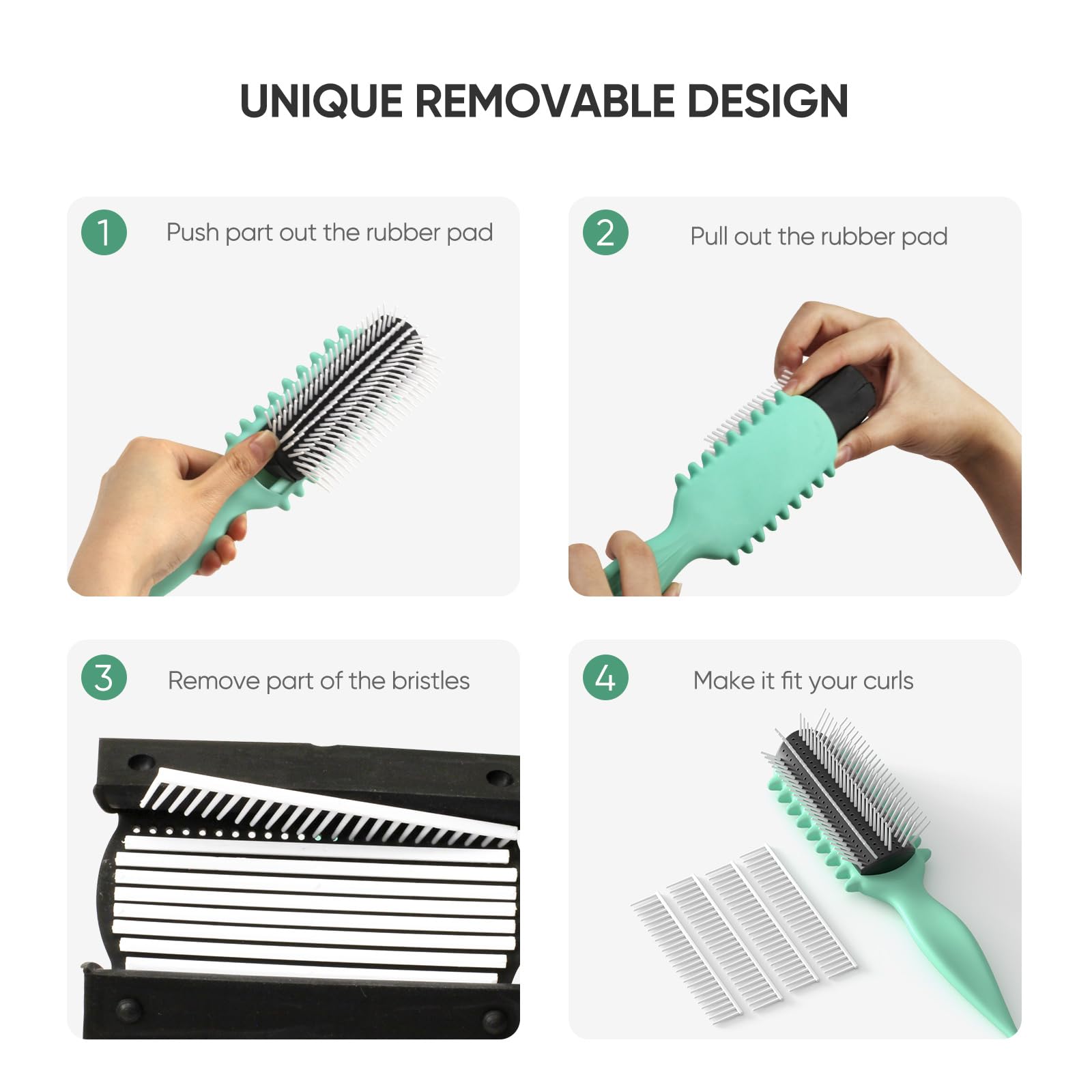AM 8:00 Curl Defining Brush - 9 Rows Premium Hairbrush for Curly Hair, Plastic, Green