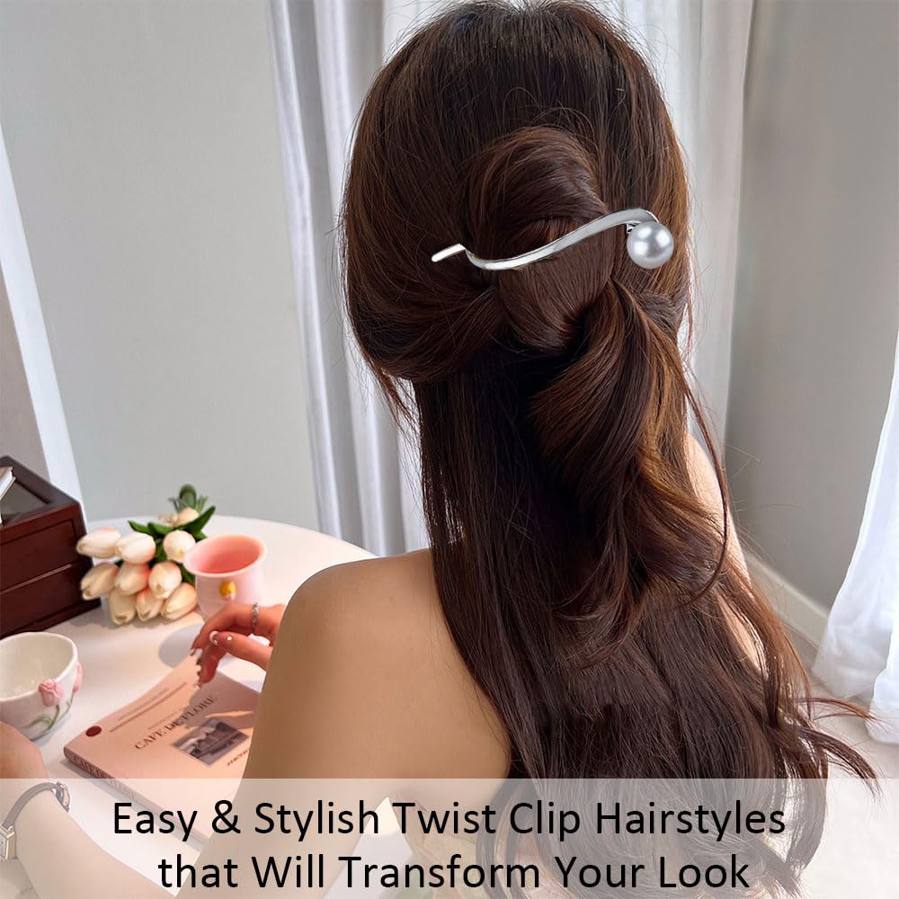 Ahoney 4 Pack Pearl French Hair Clips Fishtail Twist Hair Clip For Thich Hair Metal Hair Pin Banana Clips Gold Claw Clips Flat H