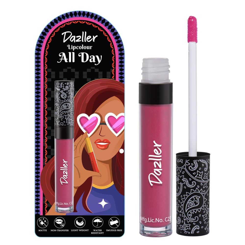 Dazller All Day Lipcolour|Moisturizing Kokum Butter|NonTransfer & SmudgeProof|8Hr Stay|Matte Liquid Lipstick For Women|Dlc023 