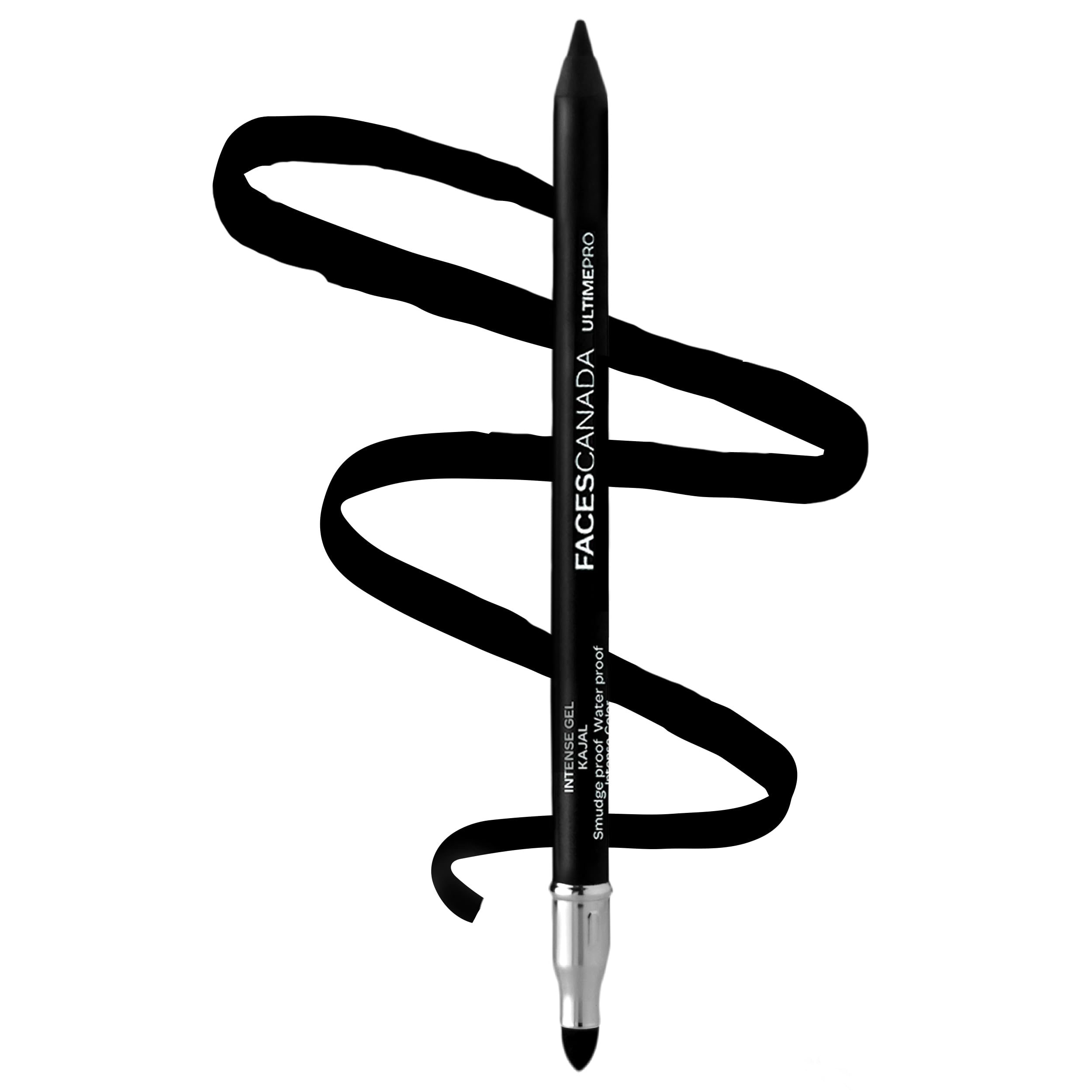 Facescanada Ultime Pro Intense Gel Black Eye Pencil | With Smudger & Sharpener | 24Hr Long Lasting | Waterproof & Smudge Proof |