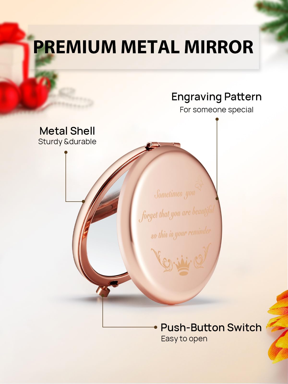 Getinbulk Gifts For Women, Personalized Compact Mirror, Unique Small Christmas Stocking Stuffers Gift For Her Mom Best Friends T