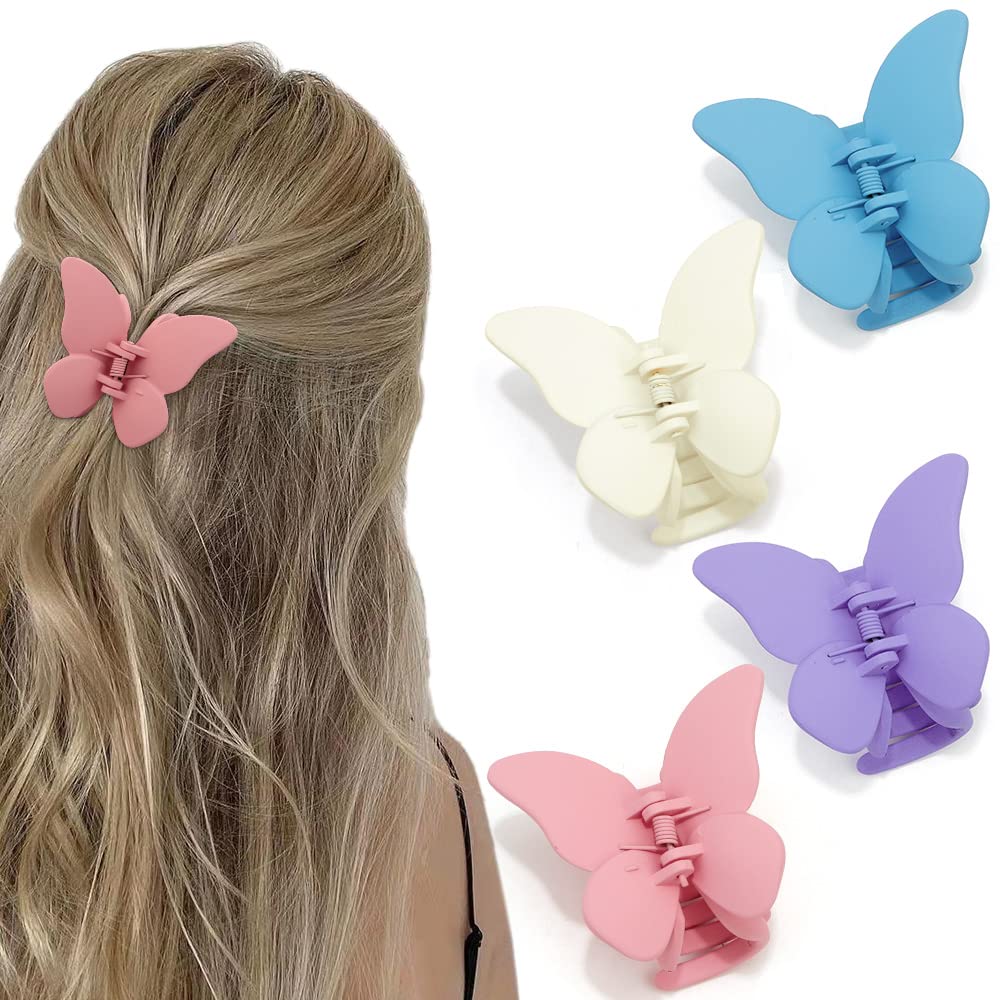 ATODEN Butterfly Clips for Thick, Long or Thin Hair - 4Pcs Nonslip Large Matte Claw Clips and Jaw Clips for Women's Hair Accesso
