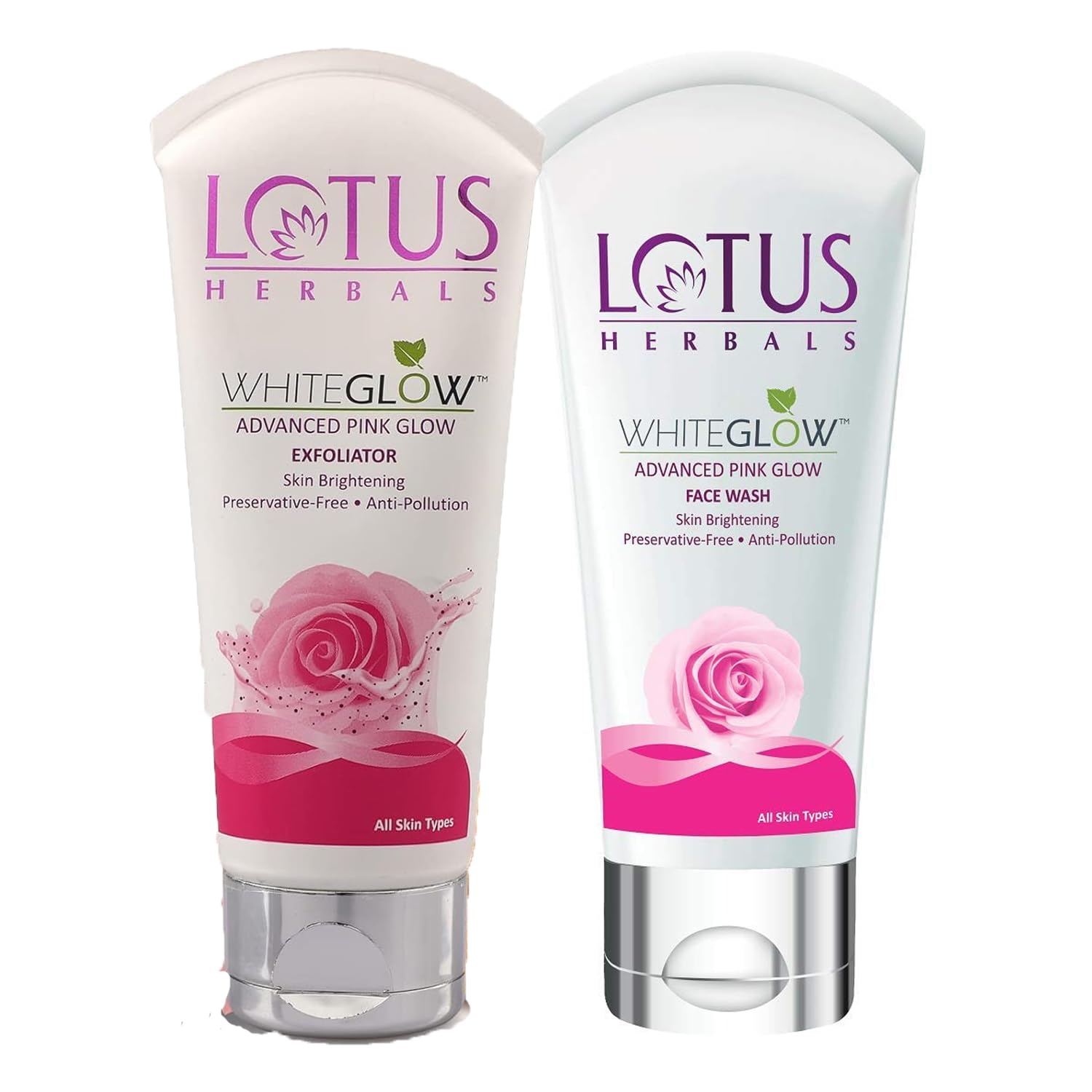 Lotus Herbals Whiteglow Advanced Pink Glow Brightening Face Wash 100G +Pink Glow Exfoliator Brightens Skin 100G