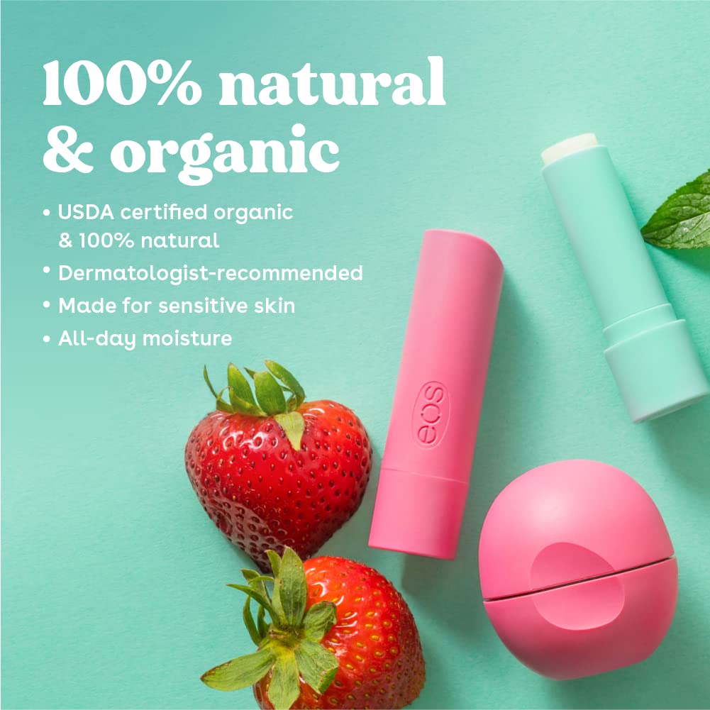 eos 100% Natural Lip Balm - Strawberry Sorbet, 0.25 oz, Dermatologist Recommended for Sensitive Skin, Clear