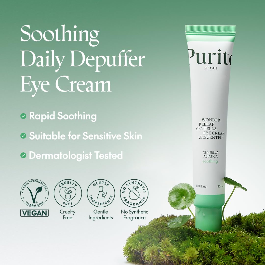 Purito Centella Unscented Eye Cream, Korean Centella, For Sensitive Skin, Soothing, Facial Eye Cream For Face, Dark Circles, Wri