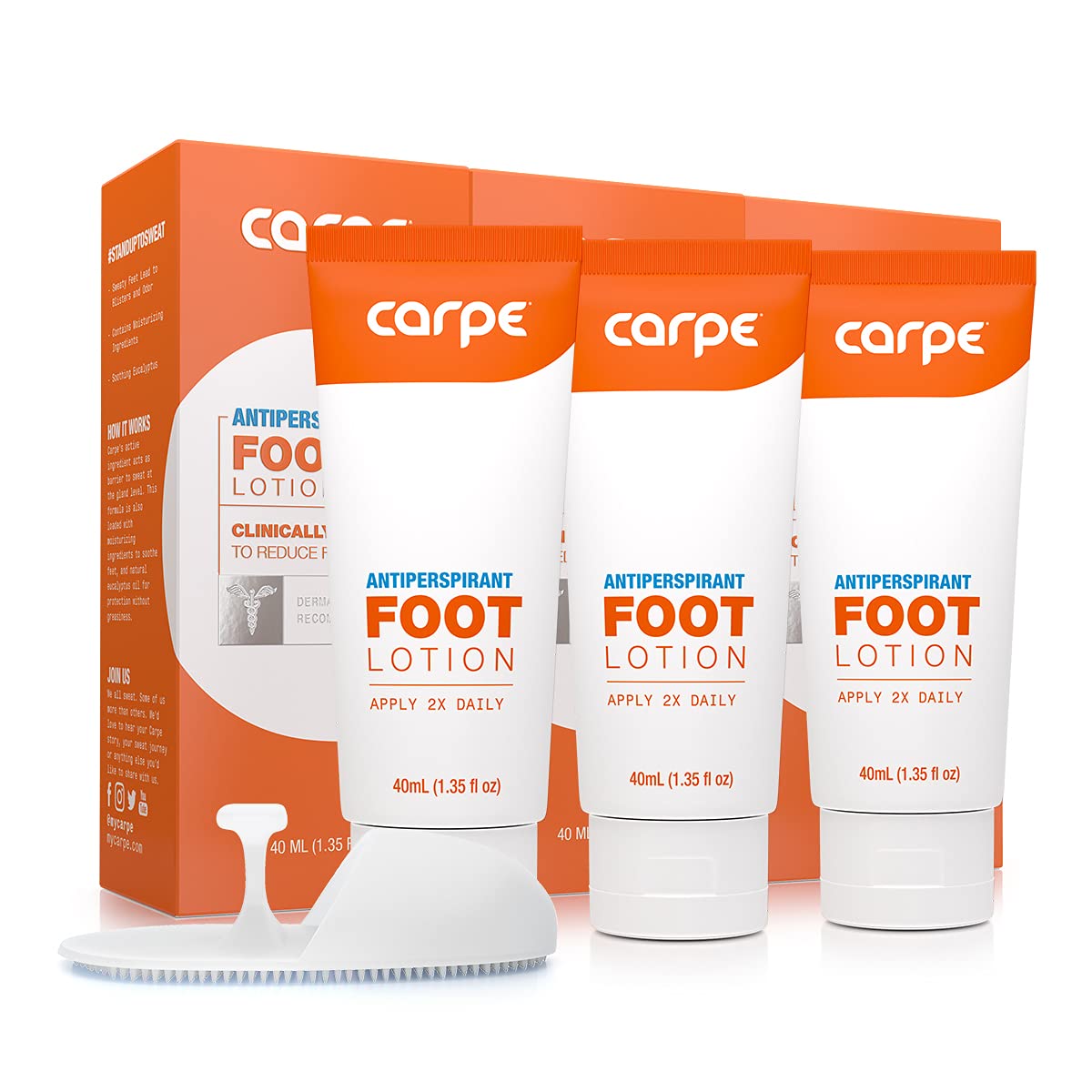 Carpe Antiperspirant Foot Lotion Package Deal (3 Foot Tubes Bundle and Save + FREE APPLICATOR), Stop Sweaty, Smelly Feet, Help P