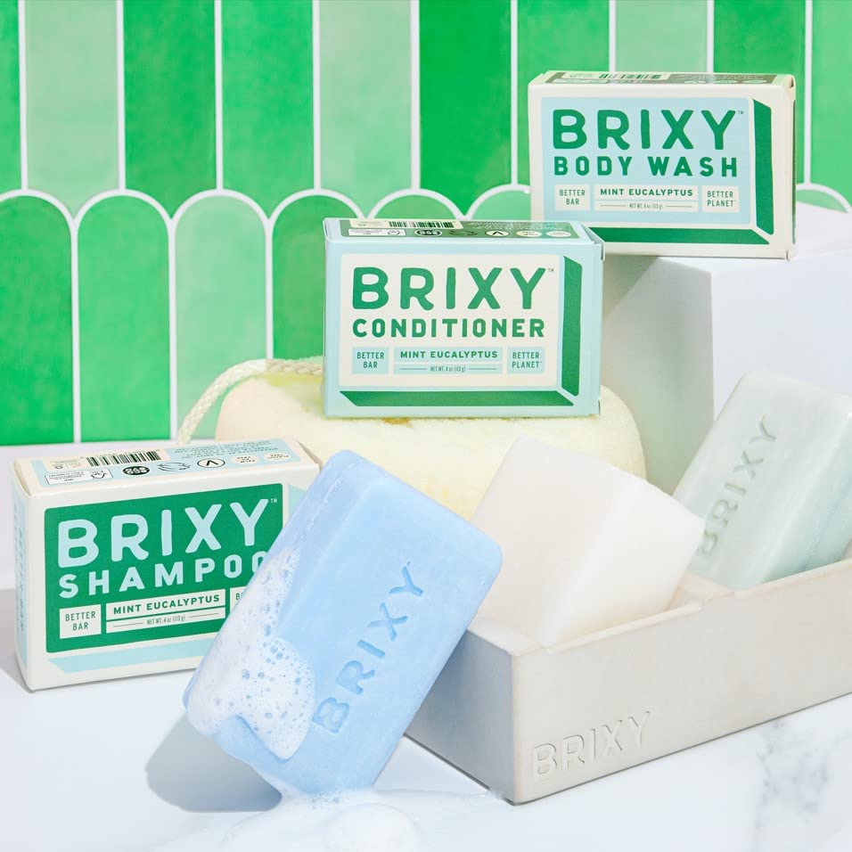 BRIXY Balancing Shampoo and Conditioner Bar Set with Moisturizing Body Wash Bar, Controls Oil & Hydrates Strands, Removes Build