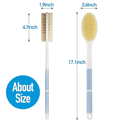 Back Scrubber Anti Slip Long Handle For Shower, Dual-Sided Back Brush With Stiff And Soft Bristles,Body Exfoliator For Bath Or D