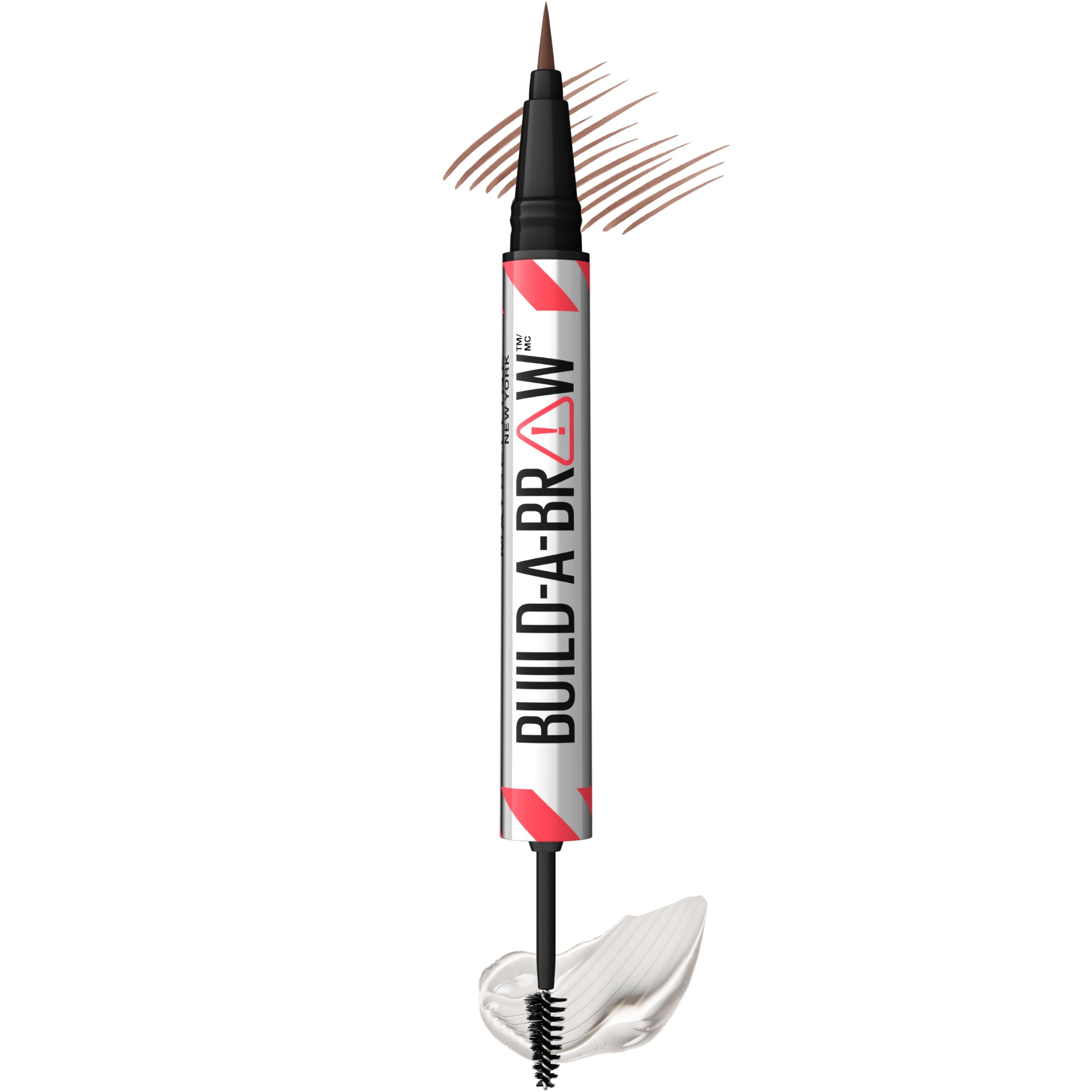 Maybelline Build-A-Brow 2-in-1 Brow Pen and Sealing Brow Gel, Eyebrow Makeup for Real-Looking, Fuller Eyebrows, Medium Brown, 1 