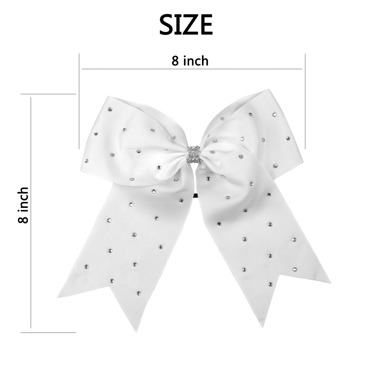 8 Inch Jumbo Cheerleader Bows With Bling Fling Rhinestones Ponytail Holder Cheerleading Bows Hair Tie 6 Pcs College (Royal Blue)