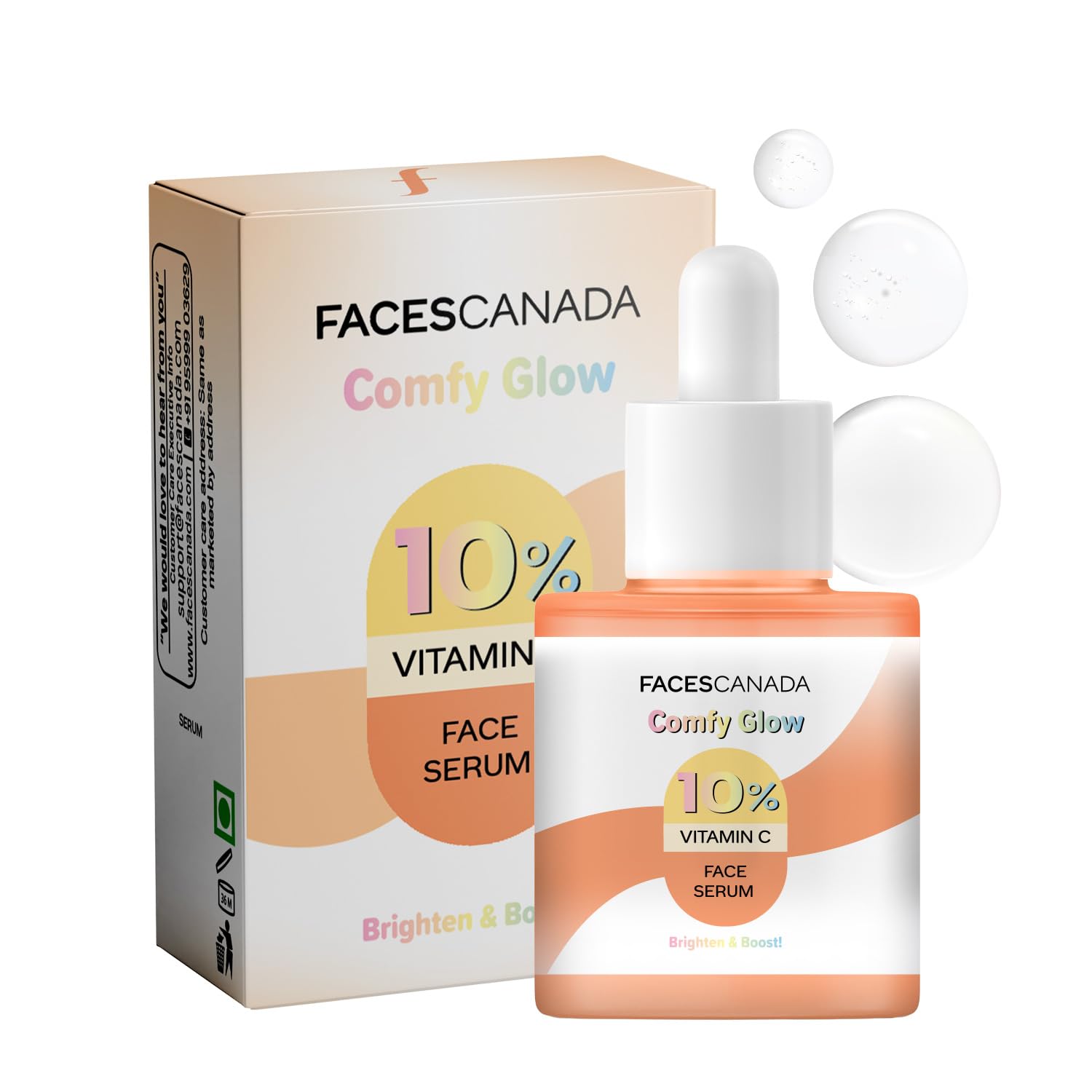 Faces Canada Comfy Glow 10% Vitamin C Face Serum  15Ml | Brightens Complexion | Dark Spot Reduction | Lightweight | Prevents Pr