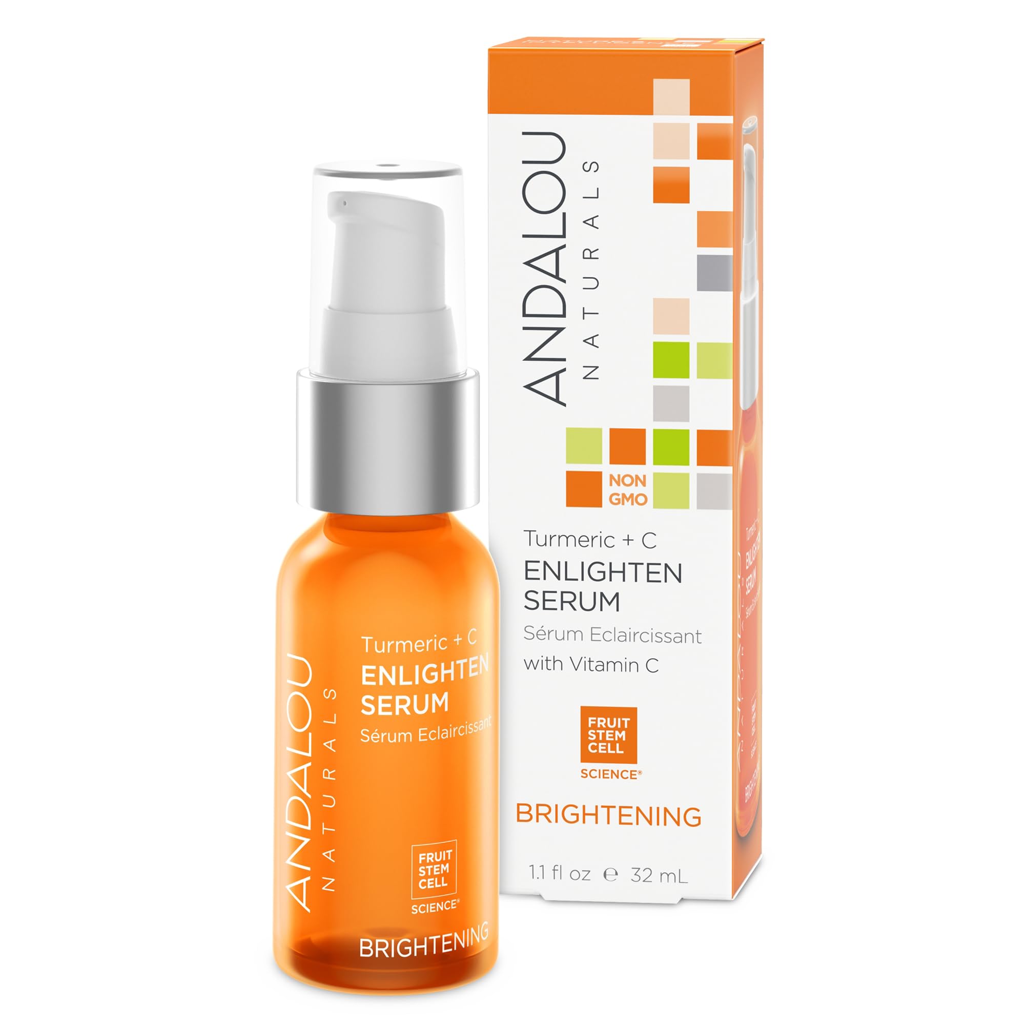 Andalou Naturals Turmeric + C Enlighten Serum, Skin Brightening, 1.1 Fl Oz, Anti-Aging, Orange, Model 95374
