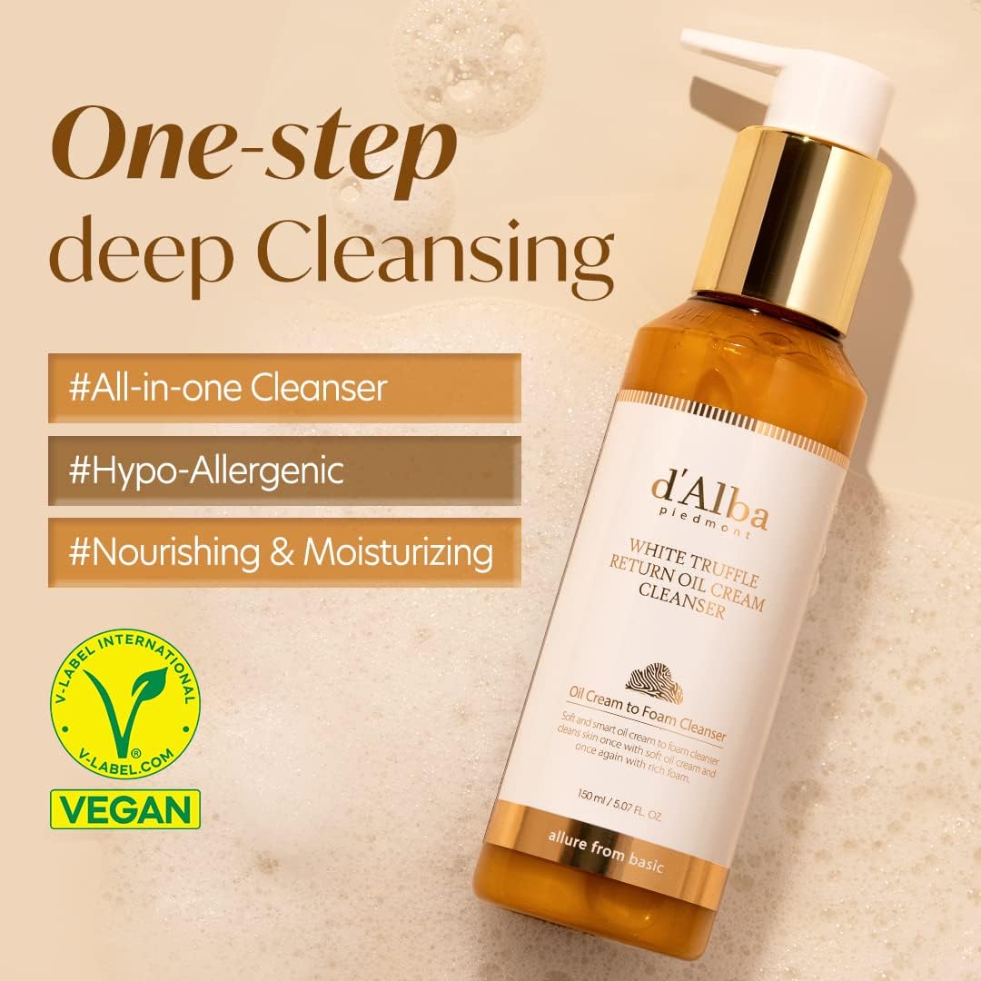 Dalba Italian White Truffle Return Oil Cream Cleanser, Vegan Skincare, Easy One Step Cleanser For Sebum & Makeup Removal, Hydrat