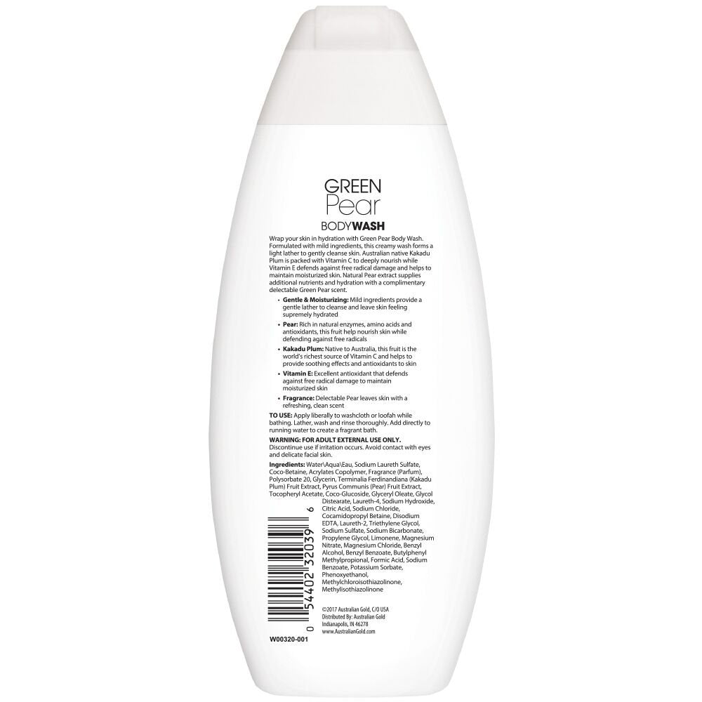 Australian Gold Green Pear Body Wash, 16.5 Ounce | Gentle & Moisturizing with Nutrient Rich Kakadu Plum & Vitamin E