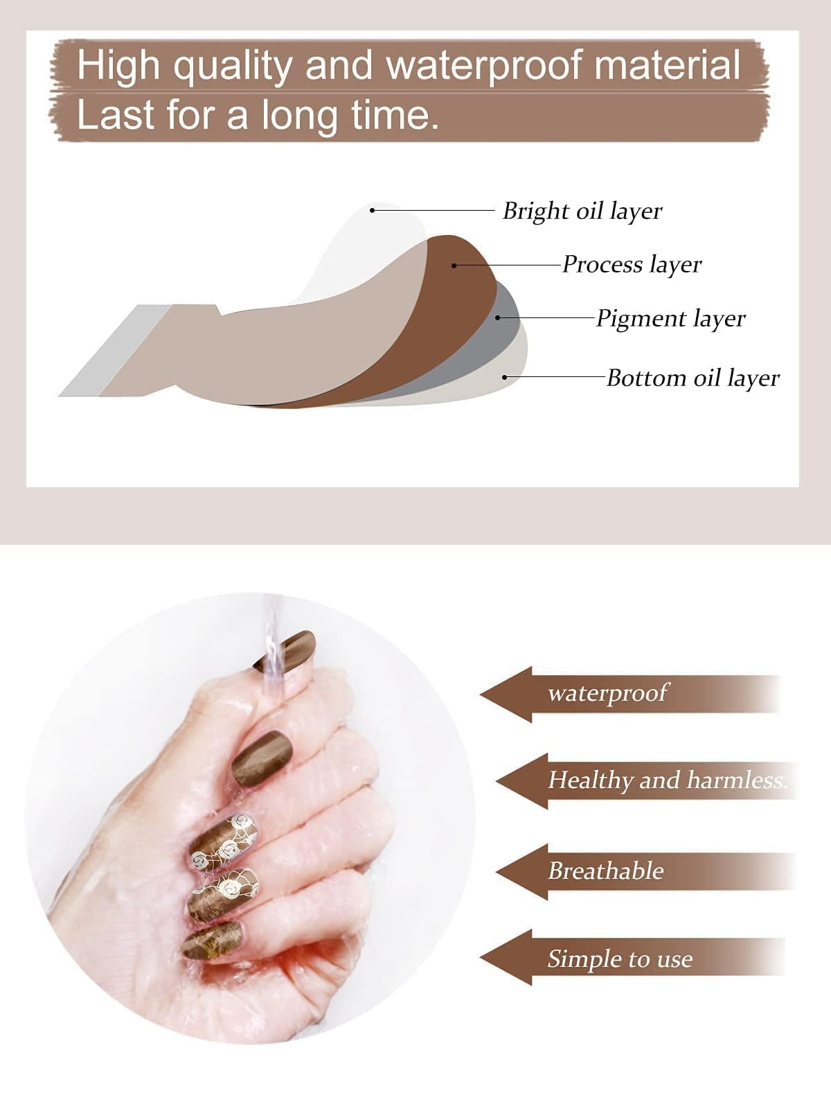 Kalolary Gel Nail Polish Strips, Brown Nail Gel Art Sticker Waterproof Full Nail Wraps Decal Kits For Women, Includes Scissors,
