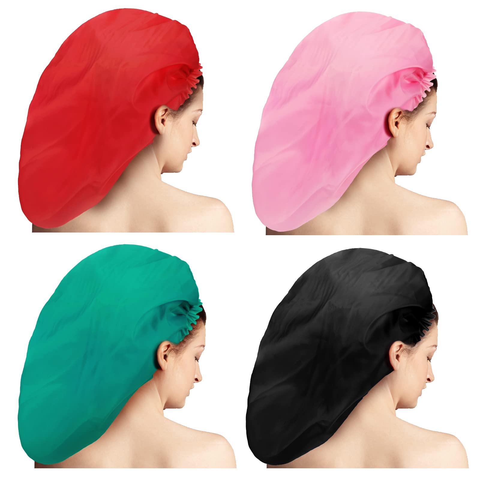 Bencailor 4 Pcs Large Shower Cap, Blank Pattern, Bright Colors