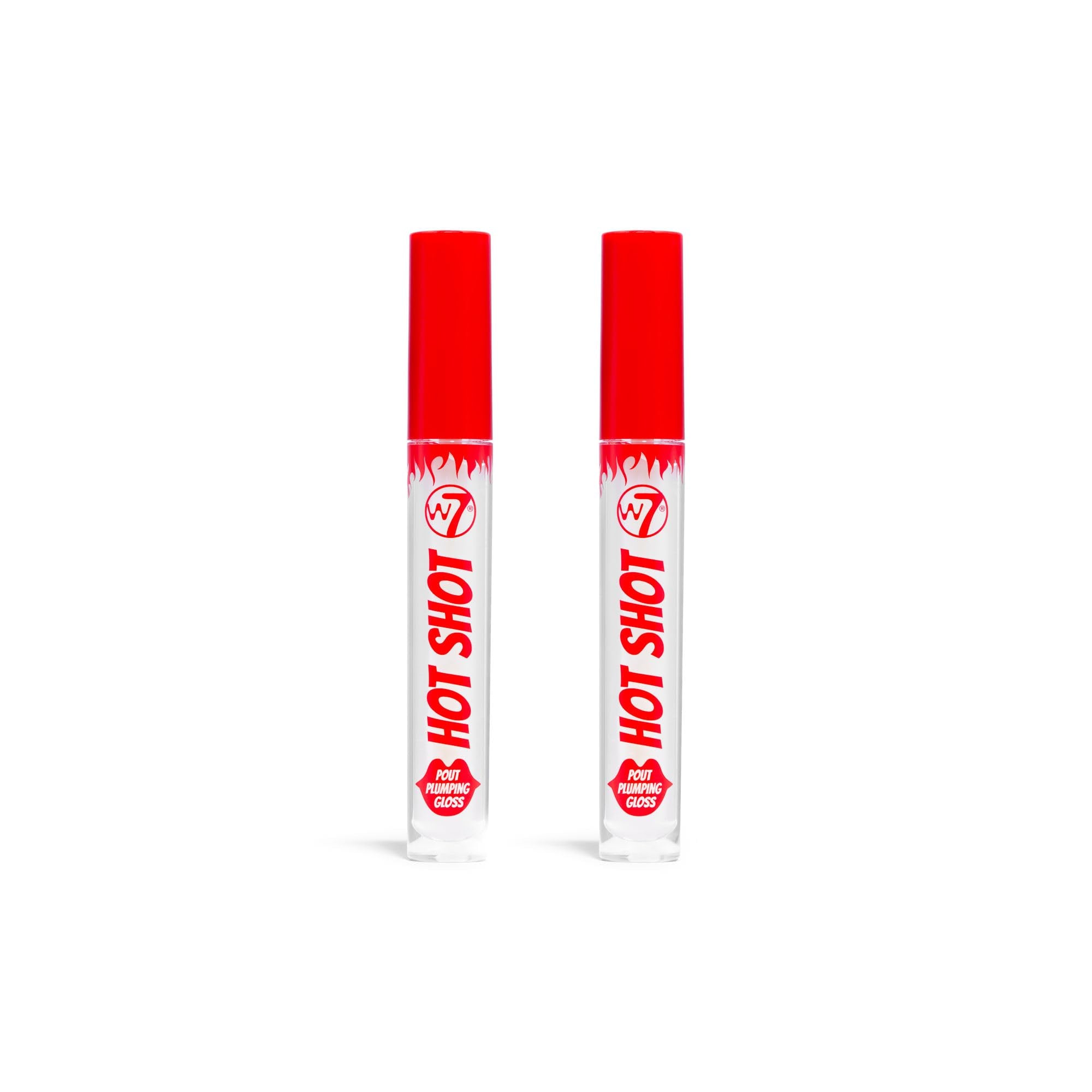 W7 Hot Shot Plumping Gloss Bundle - Enhancing Plump Effect For Fuller Lips - Clear, Natural, High Shine Finish - 2 Pack