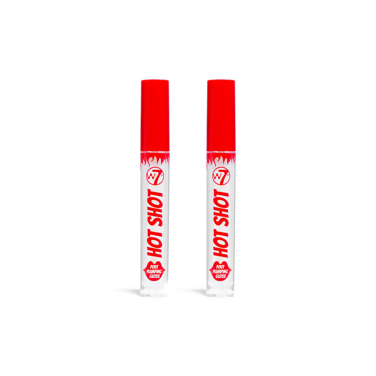 W7 Hot Shot Plumping Gloss Bundle - Enhancing Plump Effect For Fuller Lips - Clear, Natural, High Shine Finish - 2 Pack