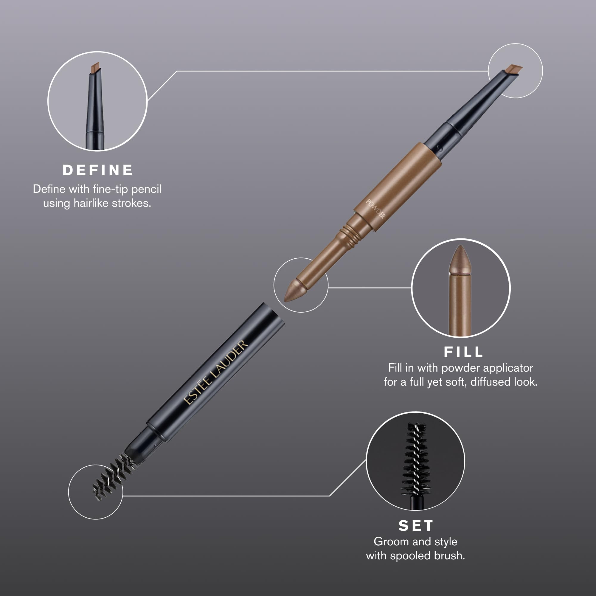Est  e Lauder The Brow Multi-Tasker 3-in-1 Tool | Eyebrow Pencil, Powder and Brush, 07 Taupe