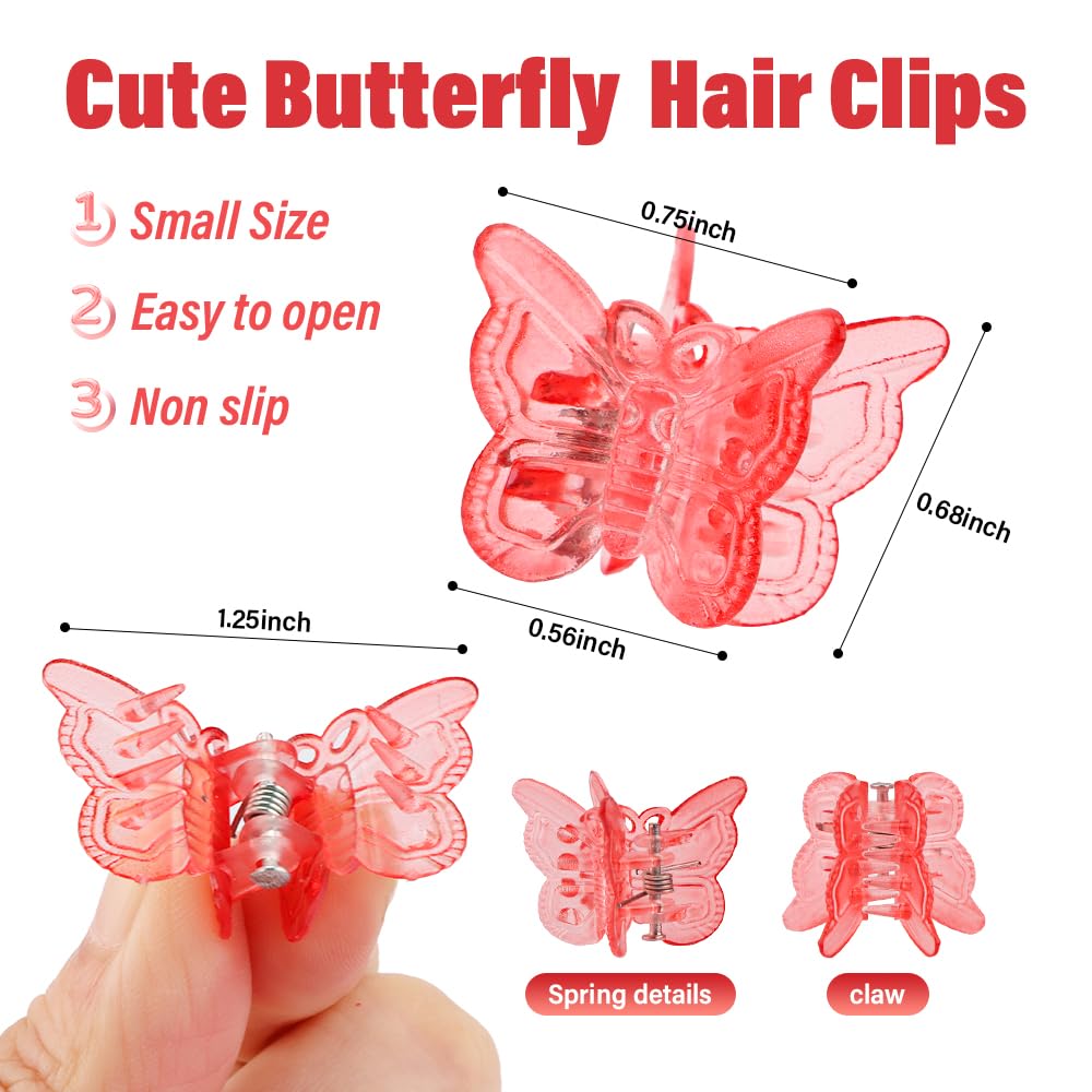 Ahoney 60PCS Mini Red Butterfly Hair Clips for Hair with Box Glitter 90s Y2k Hair Accessories for Girls Women