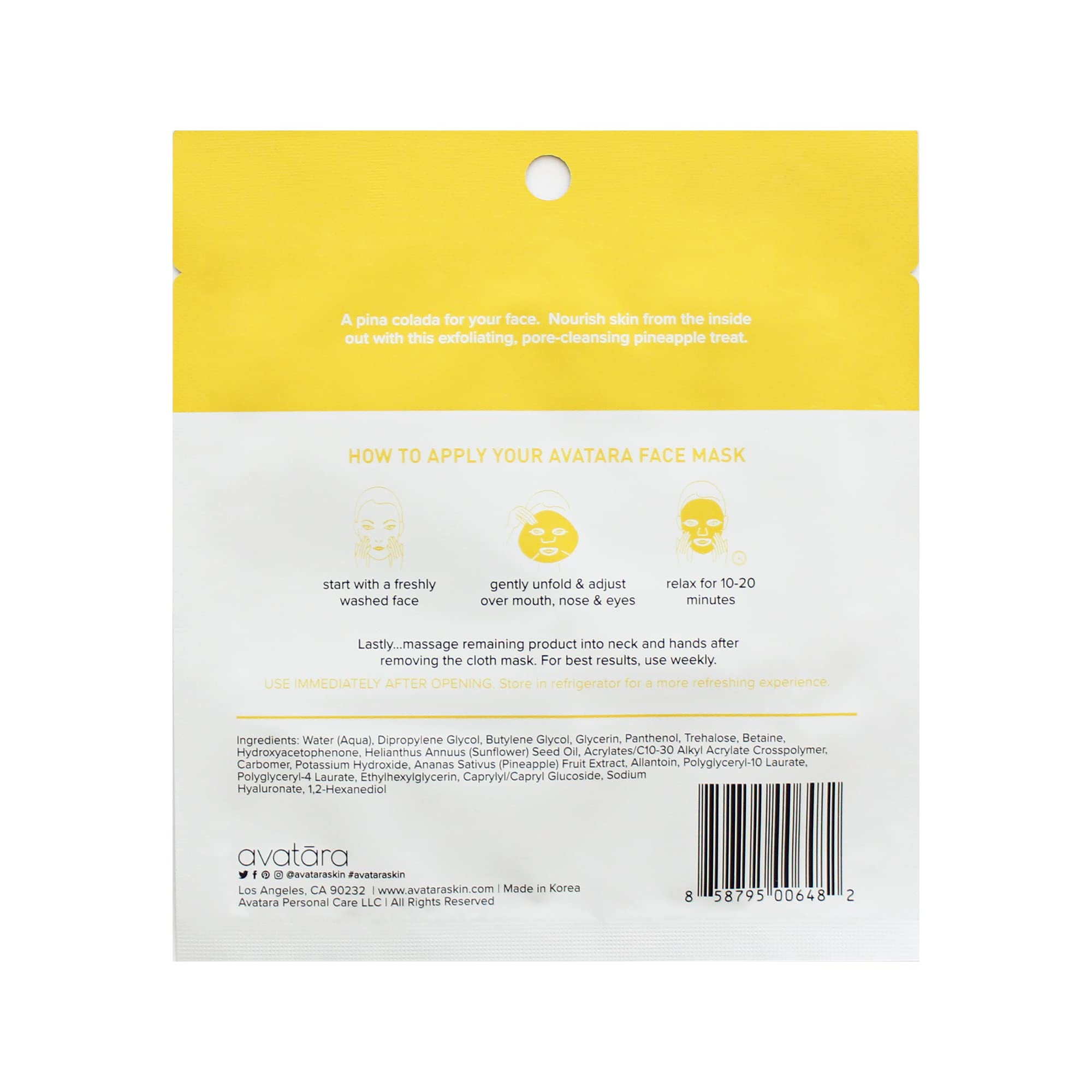 Avatara Juicy Pineappy Exfoliating Facial Mask 15 Sheets, Beauty And Skincare Sheet Masks, Pineapple Extracts And Clean Ingredie