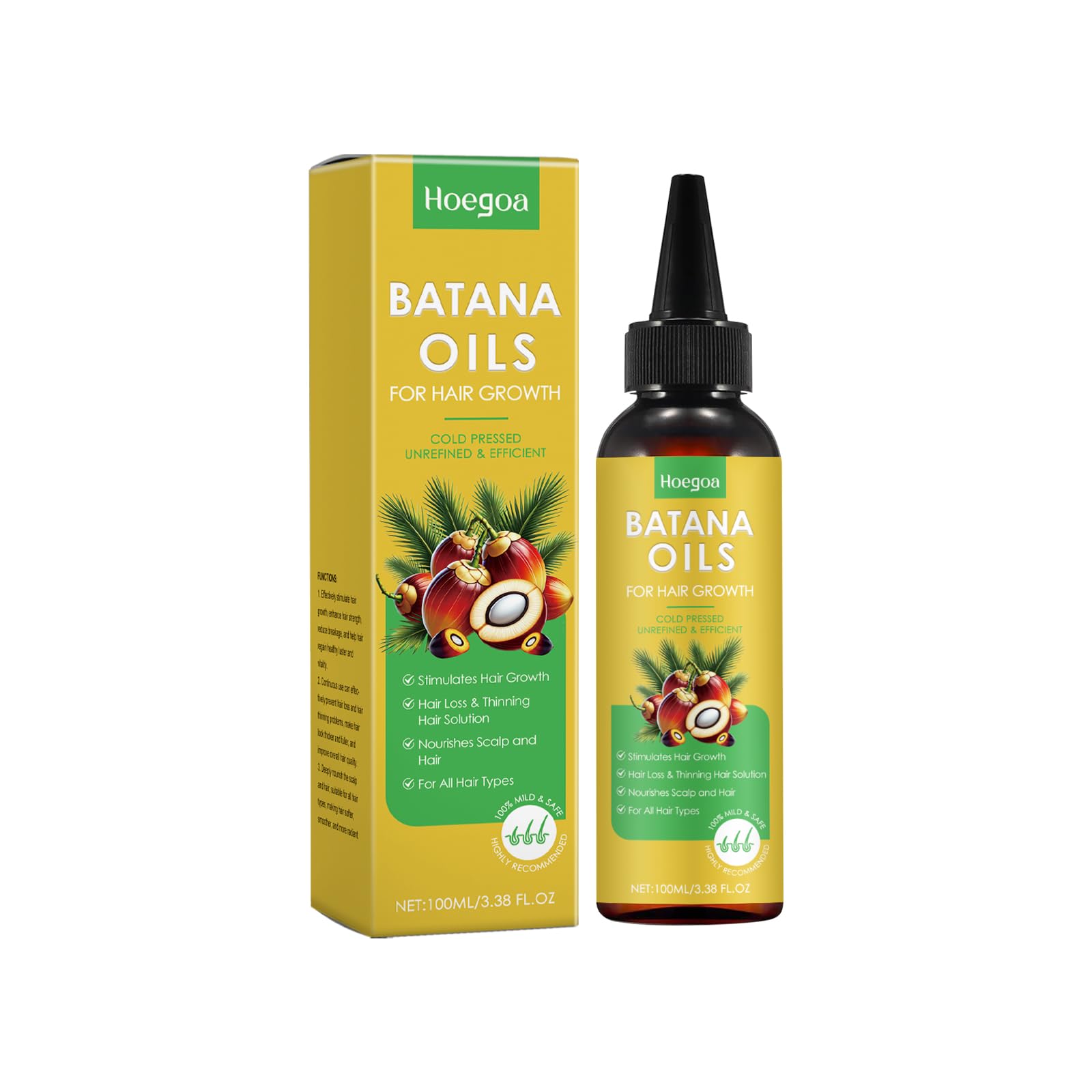 Hoegoa Batana Oil for Hair Growth, Cold Pressed Unrefined, Nourishes Scalp, Hair Loss & Thinning Solution, All Hair Types, 3.38 