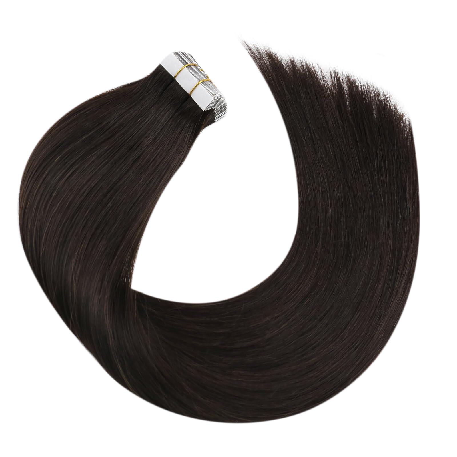 Moresoo Tape In Brown Hair Extensions Human Hair Extensions 16 Inch Invisible Pu Tape In Hair 2 Darkest Brown Glue On Brazilian