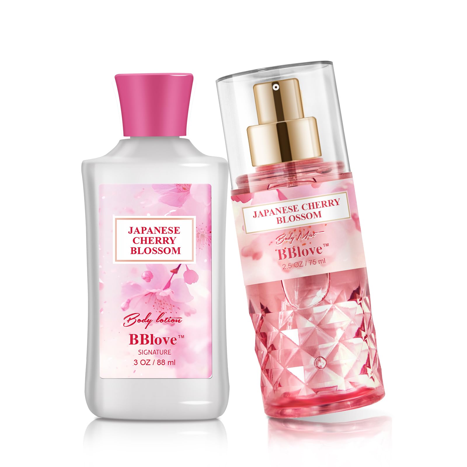 BBlove Bath and Body Gift Set for Women, 4PCS Japanese Cherry Blossom, Includes Shower Gel, Lotion, Mist, Scrub
