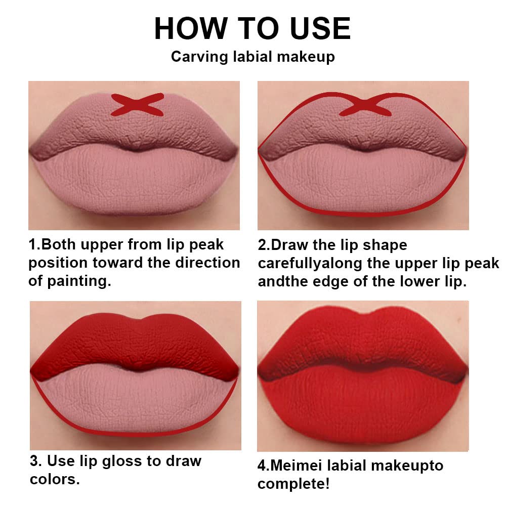 Evpct 2Pcs Ruby Red Matte Lip Liner And Lipstick Combo Dnm Red Lip Gloss Stains Pencil Makeup Set Women Waterproof Long Lasting