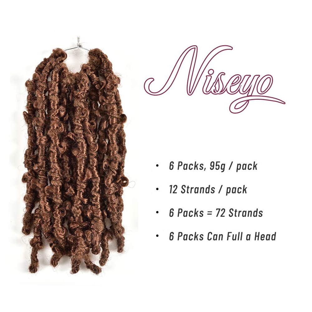 Niseyo 14 Inch Butterfly Locs Crochet Hair 6 Packs color 30, Pre Looped Handmade Medium Drak Brown Distressed Faux Locs Crochet