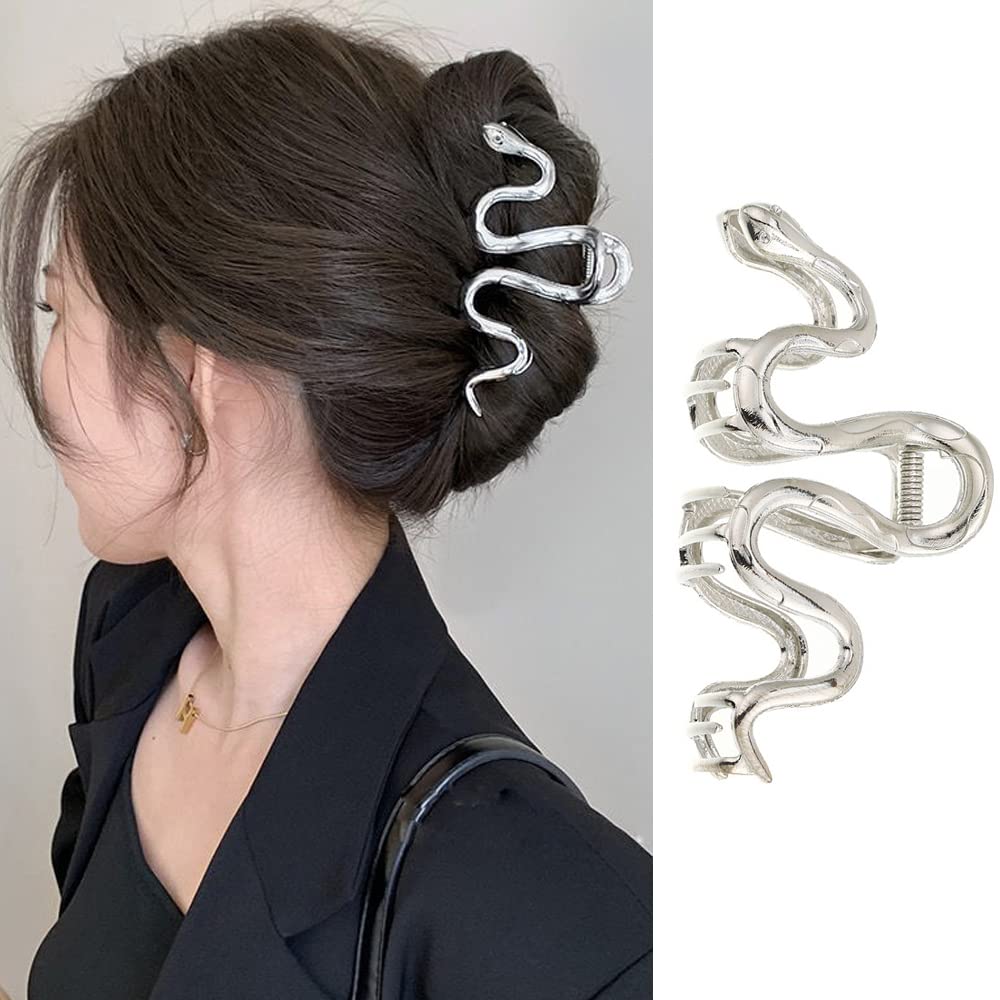 1Pcs Snake Hair Claw Clips Metal Silver Hair Clip Exquisite Snake Design Large Claw Clip for Thick Hair Cute Hair Barrettes Hair