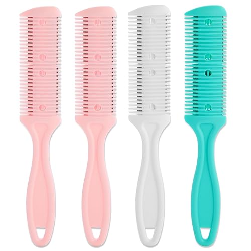 Glamlily 4 Pack Hair Thinning Comb Set, Razor Combs For Women (Assorted Colors, 7.1X1.2 Inches)