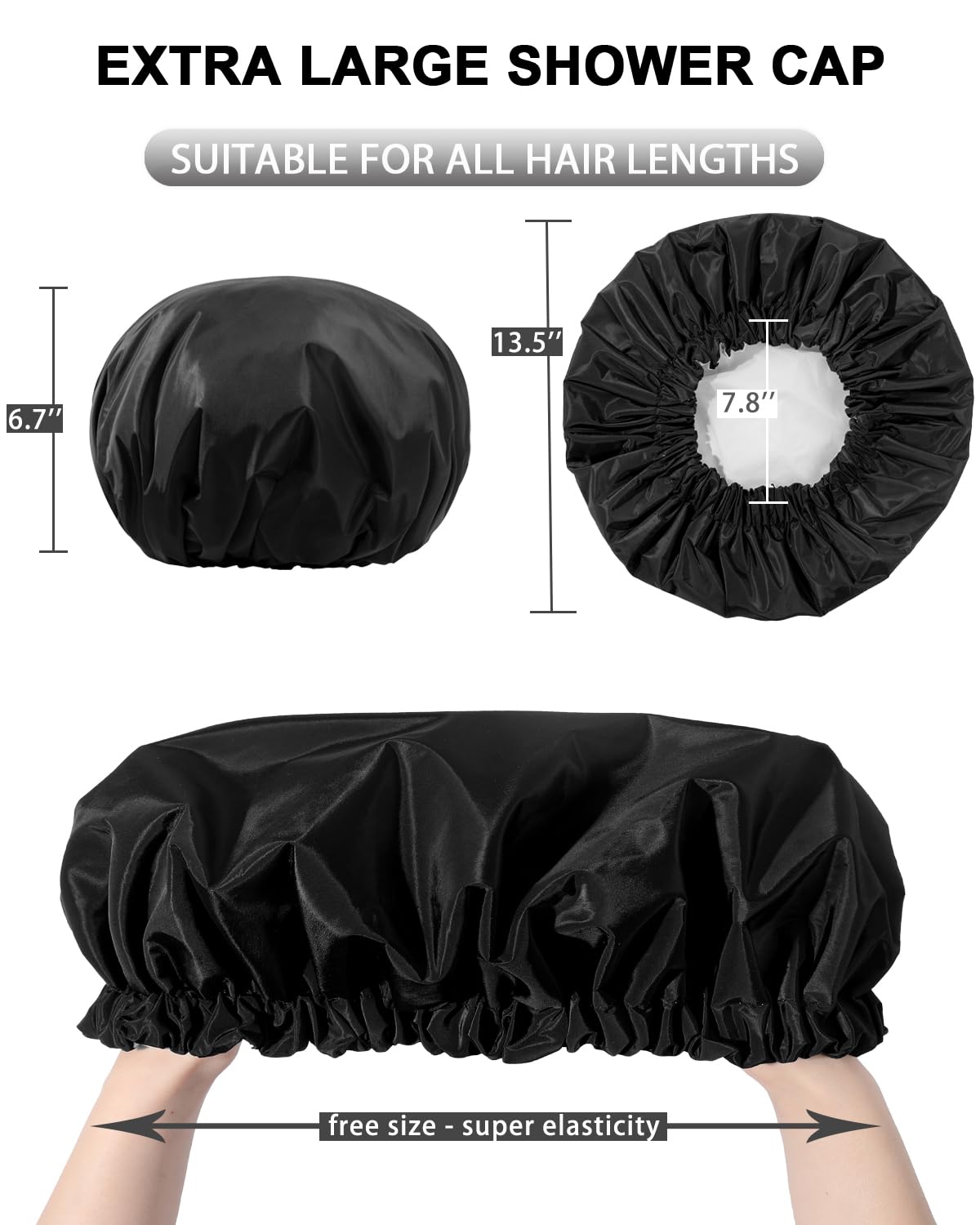 Yizijizi Shower Cap,Shower Caps For Women Reusable Waterproof,Two Layer Large Shower Caps Reusable Suitable For All Types Of Str
