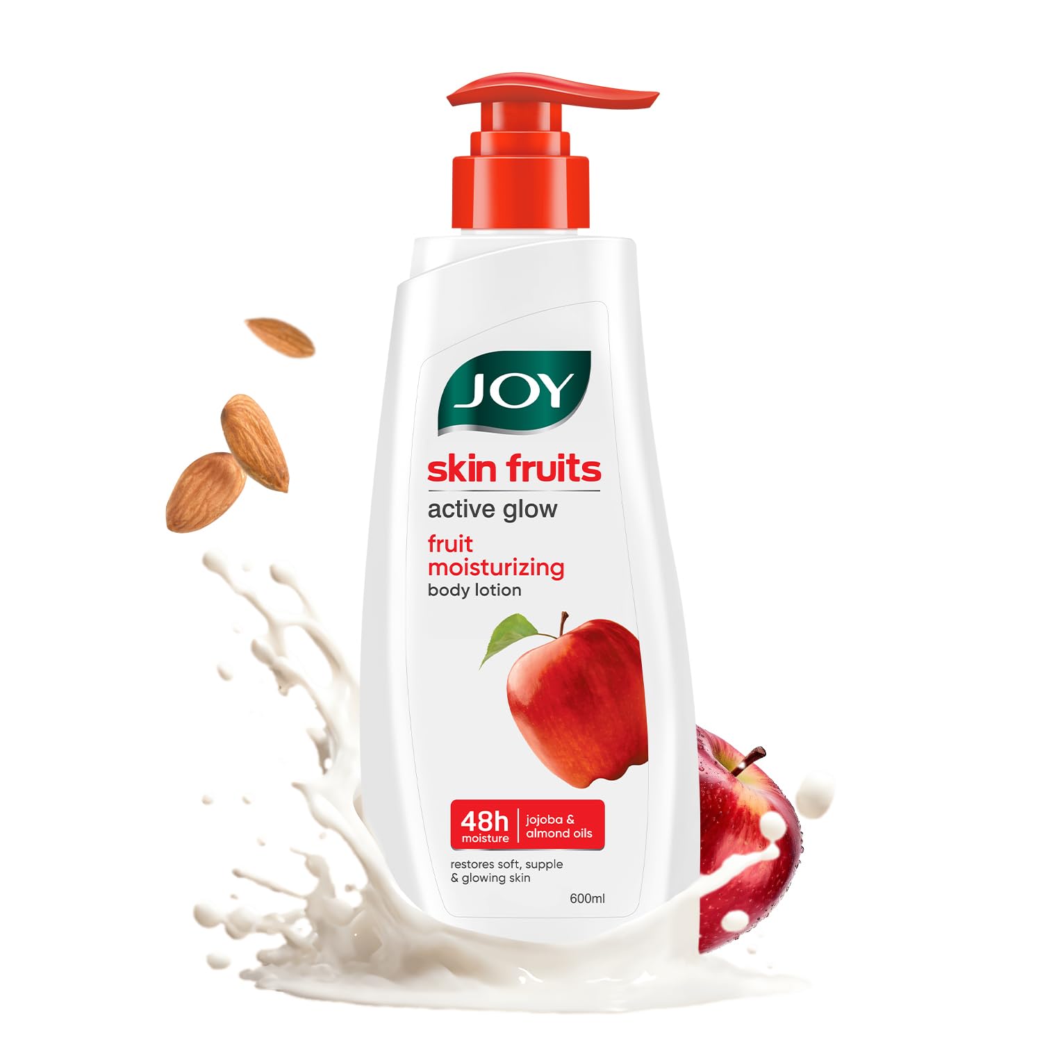 Joy Skin Fruits Apple Infused Lightweight Body Lotion (600Ml) | With Almond & Jojoba Oil | Non-Sticky & Fast Absorbing For Summe