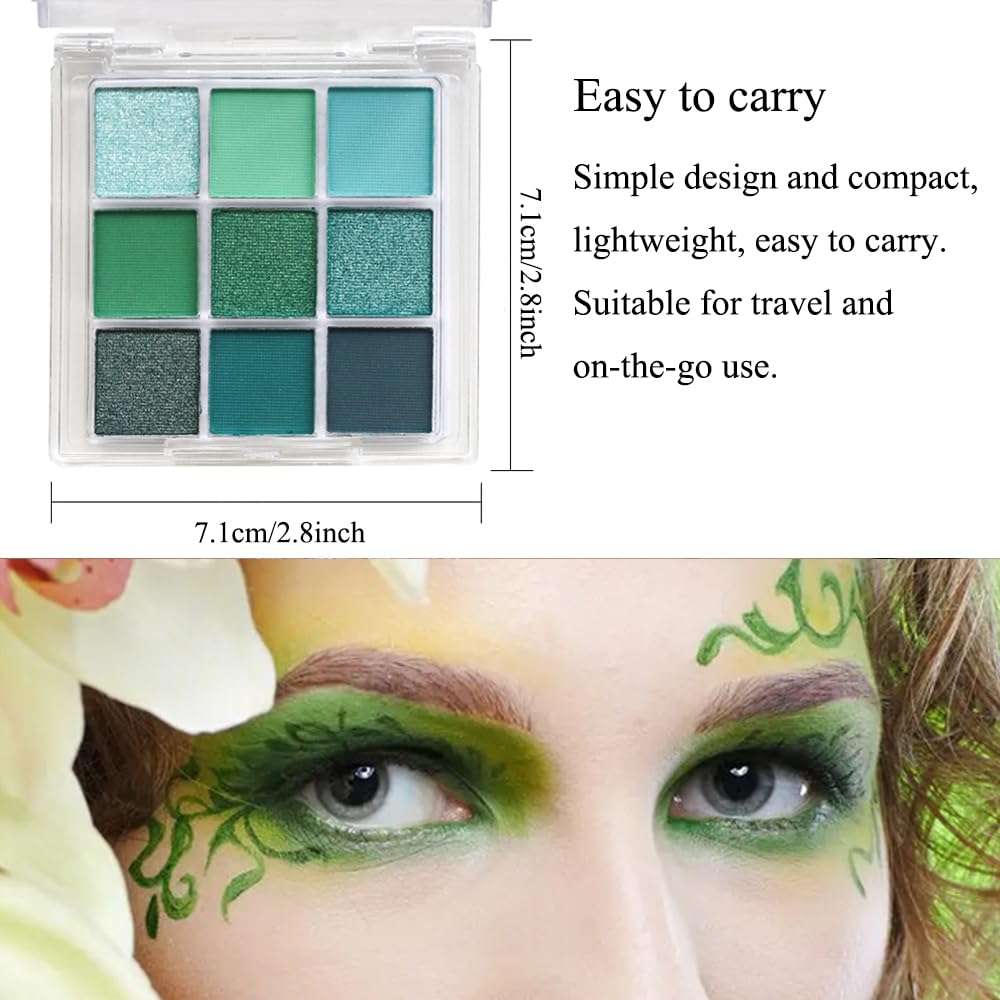 Yeweian Green Eyeshadow Palette, 9 Colors Green Glitter Matte Eyeshadow Makeup Palette, Bright Neon Green Eye Shadow, Highly Pig