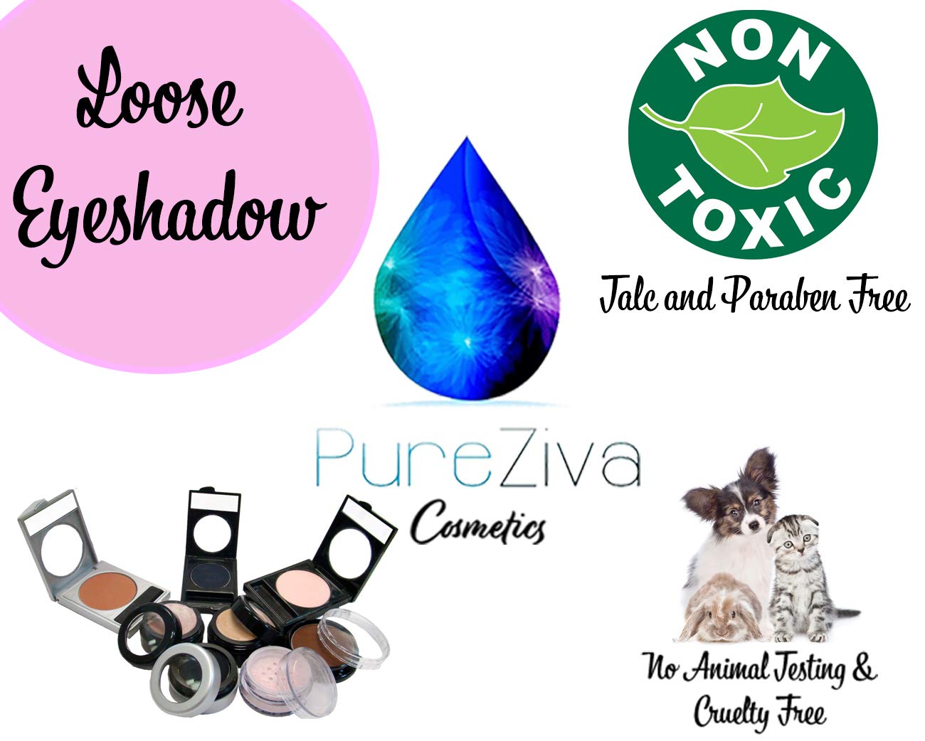Pure Ziva White Gold Silver Glam Iridescent Shimmer Sheer Tone Loose Eyeshadow Powder Pigment, Single Glitter Mineral Dust Jar P