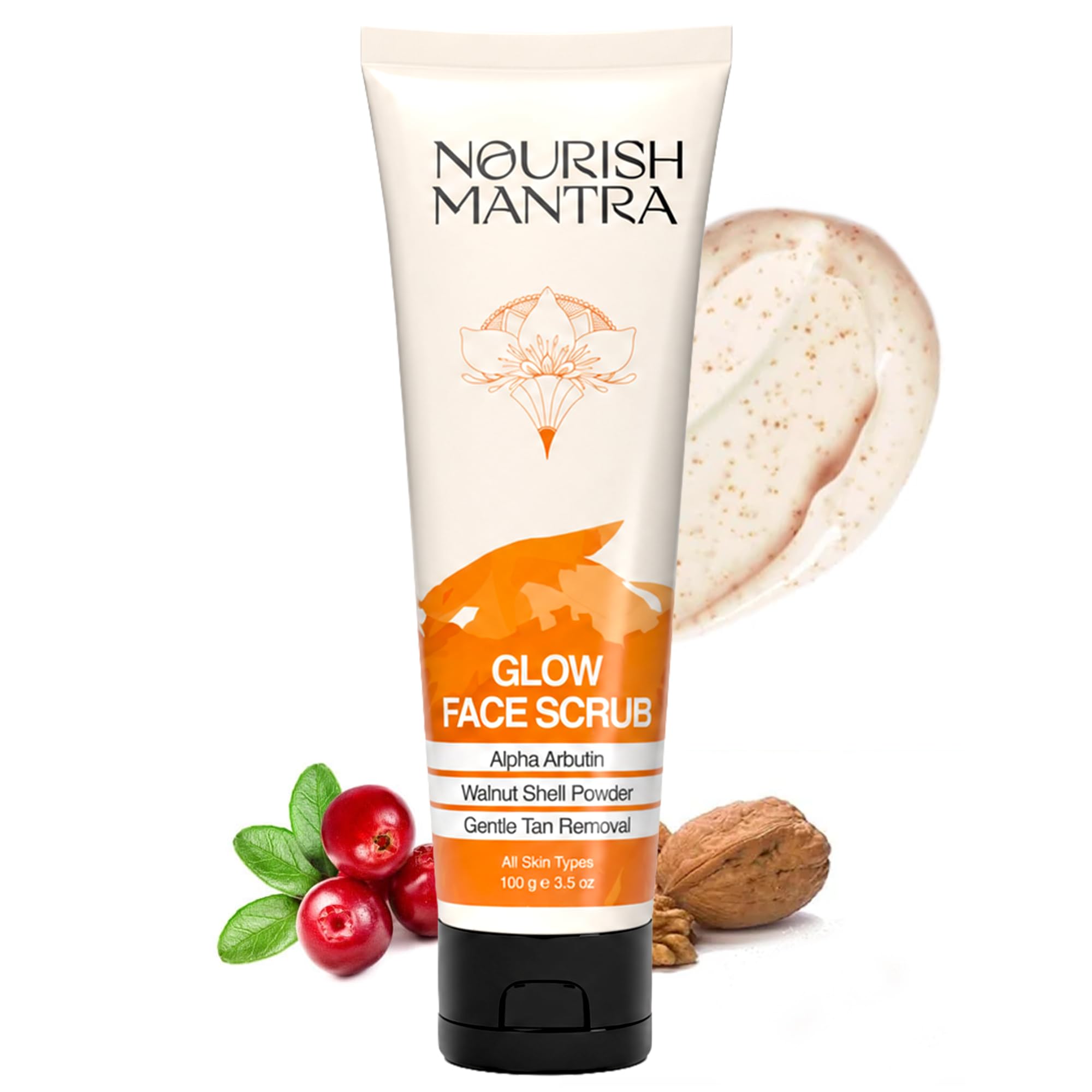 Nourish Mantra Glow Face Scrub | For Tan Removal, Gentle Exfoliation & Improved Skin Tone | Infused with Walnut Shell Powder, Al