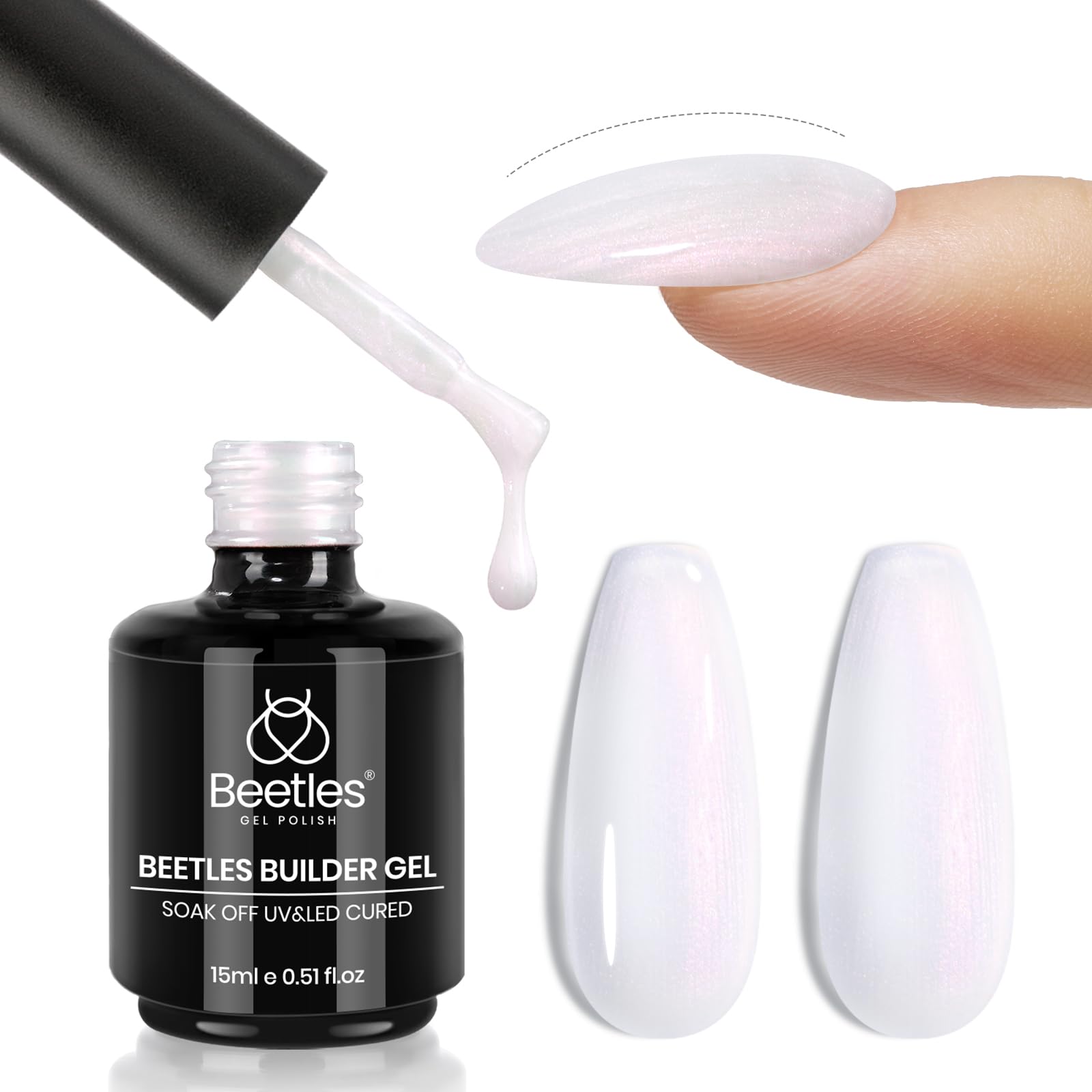 Beetles Builder Gel, Pearl White Colored Building Nail Gel 7-in-1Mermaid Shell Glitter Pearlescent Builder Strengthener Gel, Bas