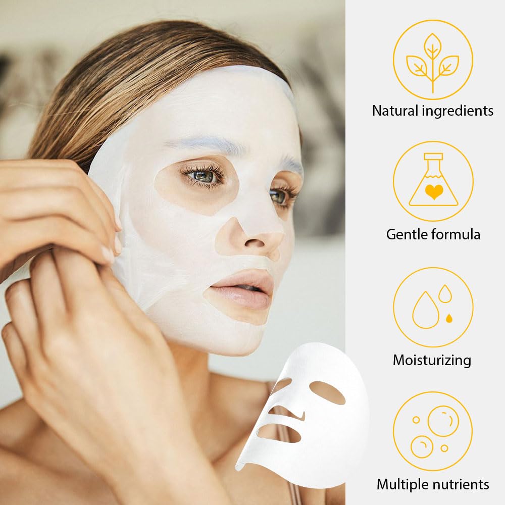 6 Pcs Real Nature Hydrating Green Tea Honey Aloe Vera Face Mask Skincare, Hyaluronic Acid, Vitamin C And E, Chamomile, Korean Be